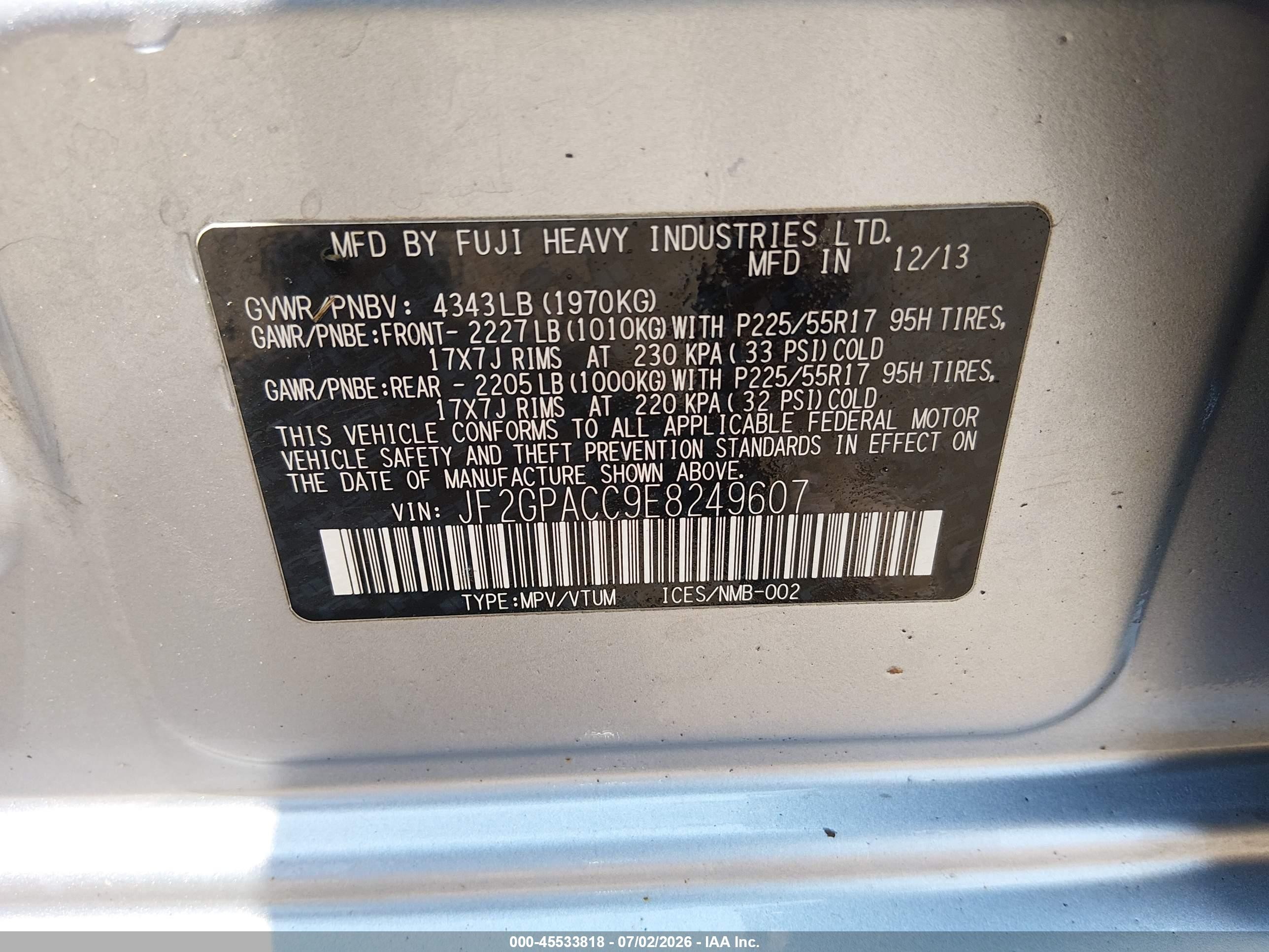 2014 Subaru Xv Crosstrek 2.0i Premium Silver vin: JF2GPACC9E8249607