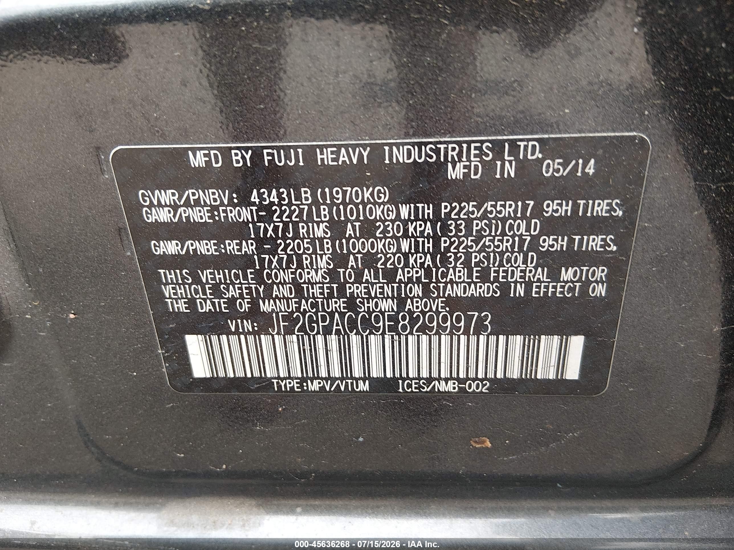 2014 Subaru Xv Crosstrek 2.0i Premium Gray vin: JF2GPACC9E8299973