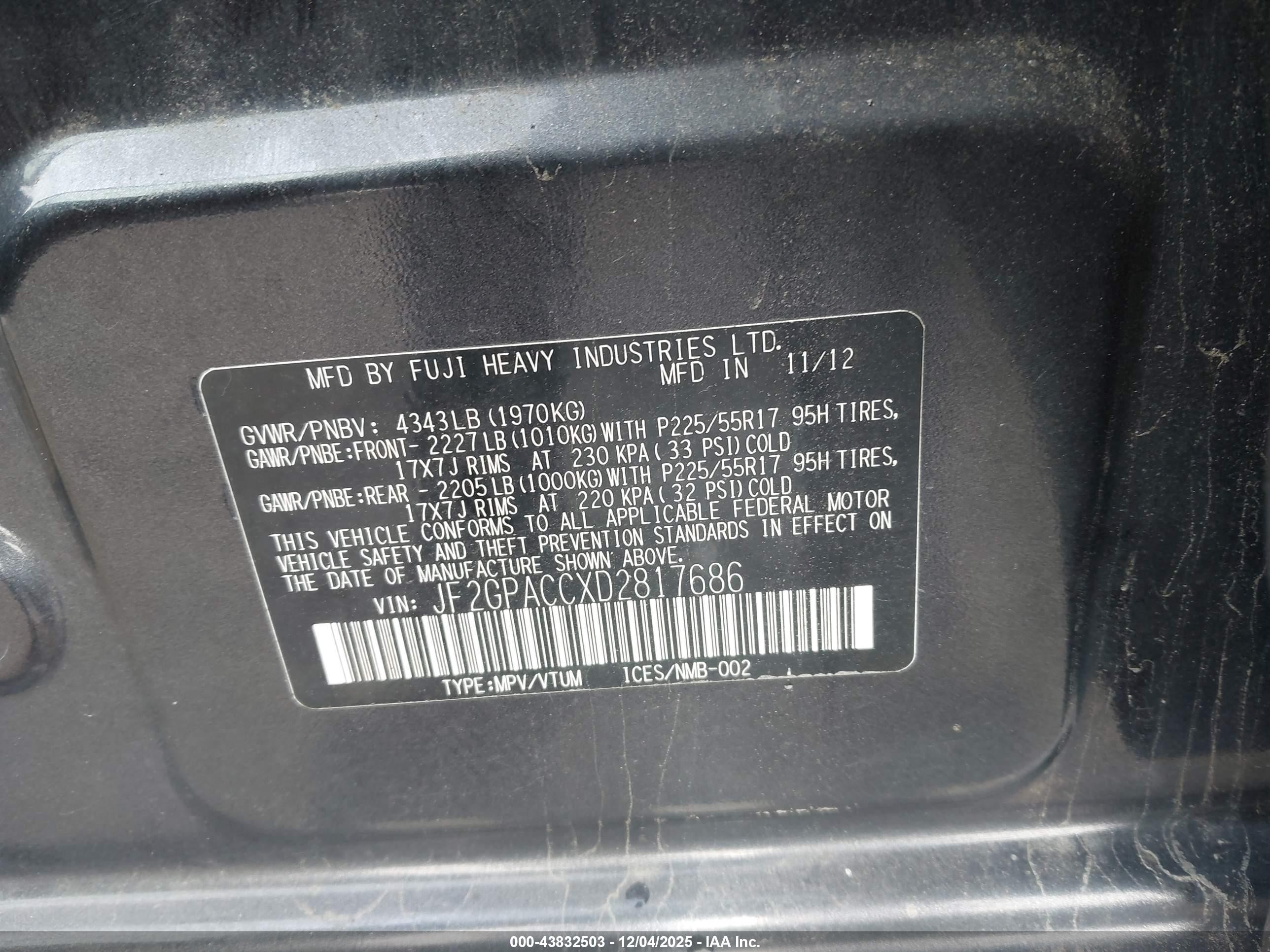 2013 Subaru Xv Crosstrek 2.0i Premium Black vin: JF2GPACCXD2817686