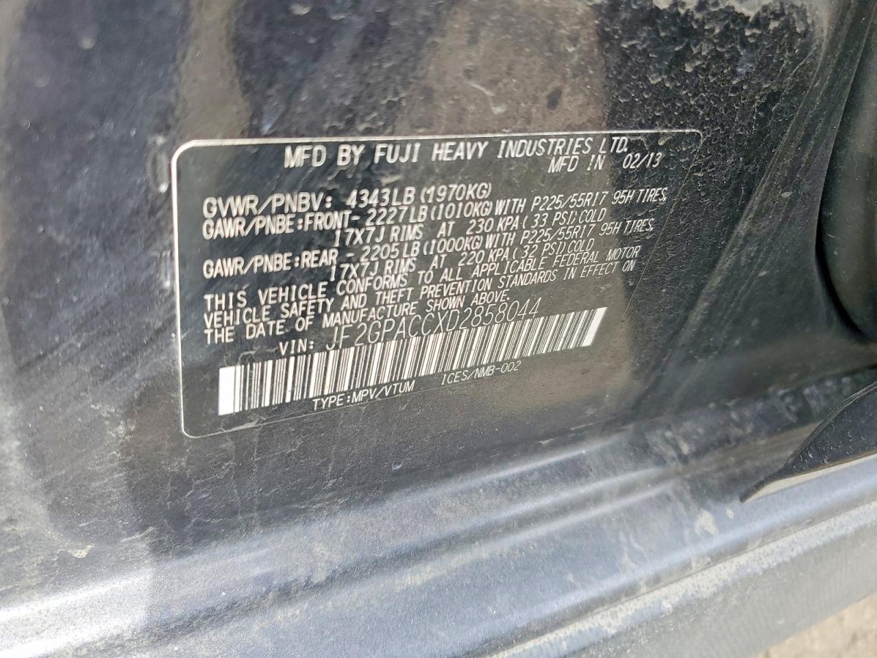 2013 Subaru Xv Crosstrek 2.0 Premium Серый vin: JF2GPACCXD2858044