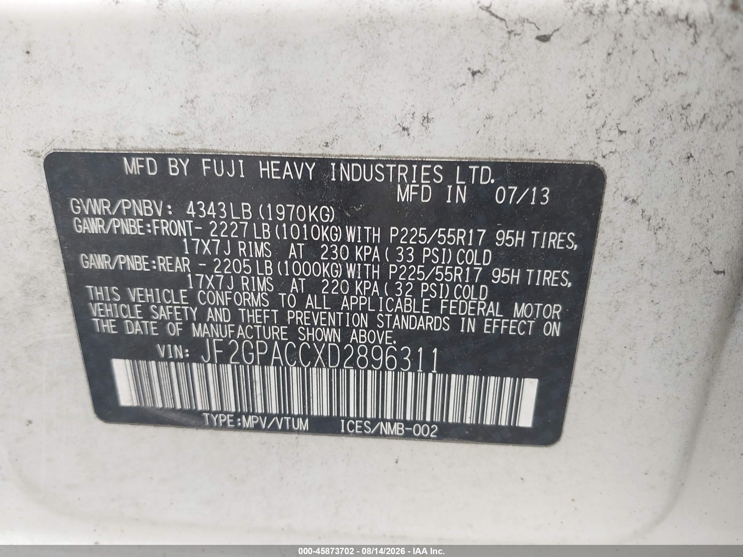 2013 Subaru Xv Crosstrek 2.0i Premium White vin: JF2GPACCXD2896311