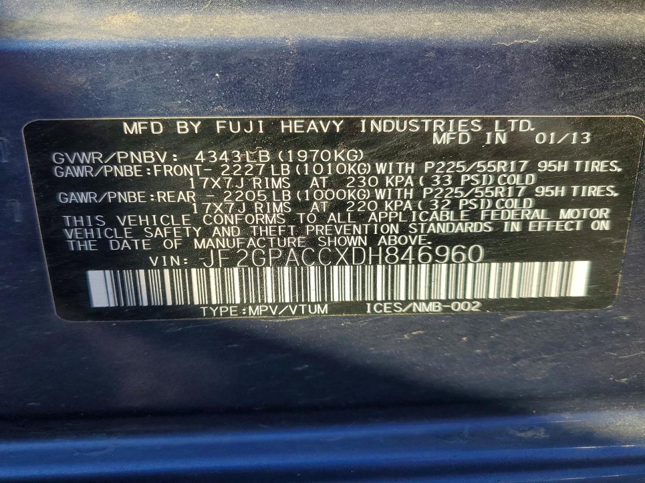 2013 Subaru Xv Crosstrek 2.0 Premium Blue vin: JF2GPACCXDH846960