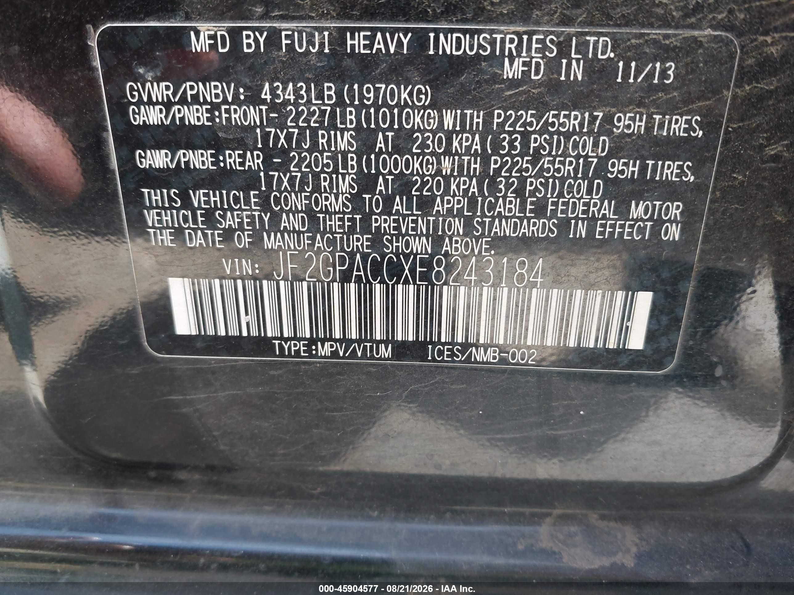2014 Subaru Xv Crosstrek 2.0i Premium Black vin: JF2GPACCXE8243184