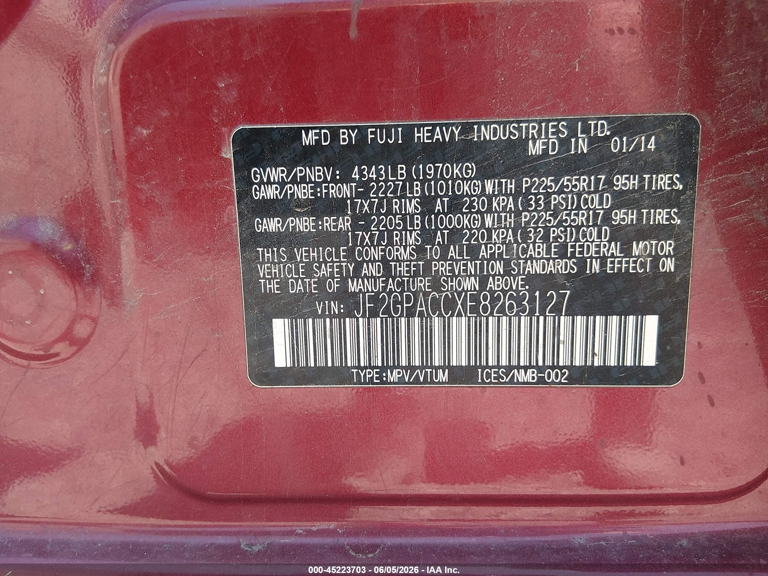 2014 Subaru Xv Crosstrek 2.0i Premium Red vin: JF2GPACCXE8263127