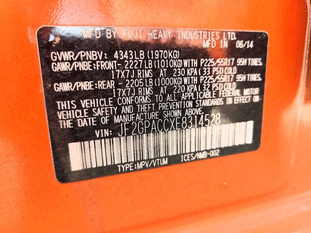 2014 Subaru Xv Crosstrek 2.0 Premium Orange vin: JF2GPACCXE8314528