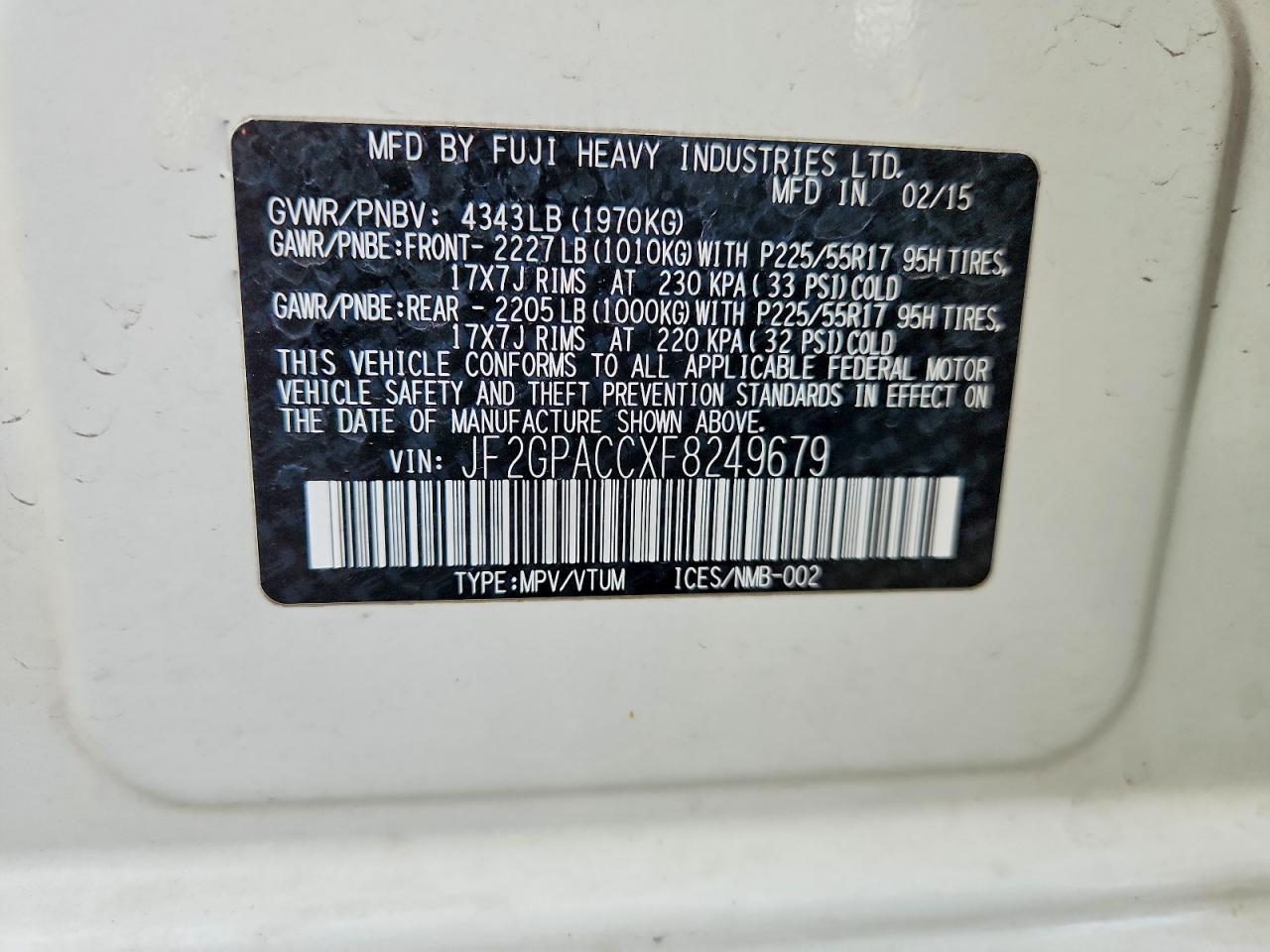2015 Subaru Xv Crosstrek 2.0 Premium White vin: JF2GPACCXF8249679