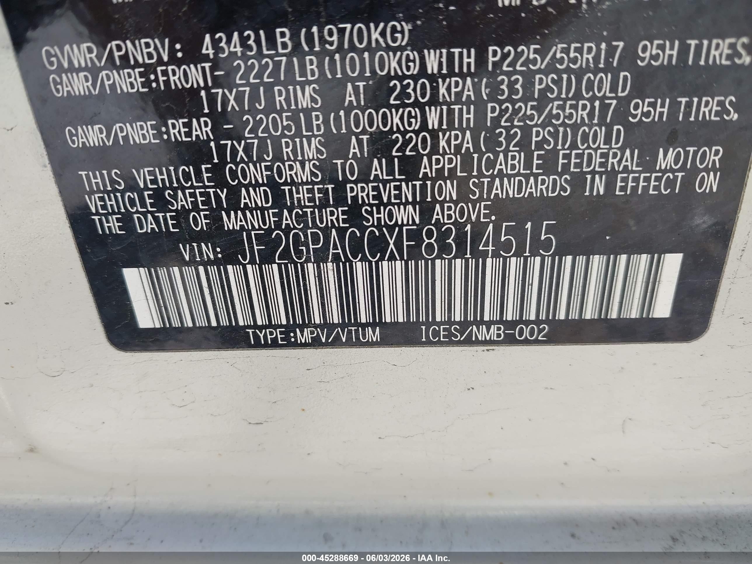 2015 Subaru Xv Crosstrek 2.0i Premium Белый vin: JF2GPACCXF8314515