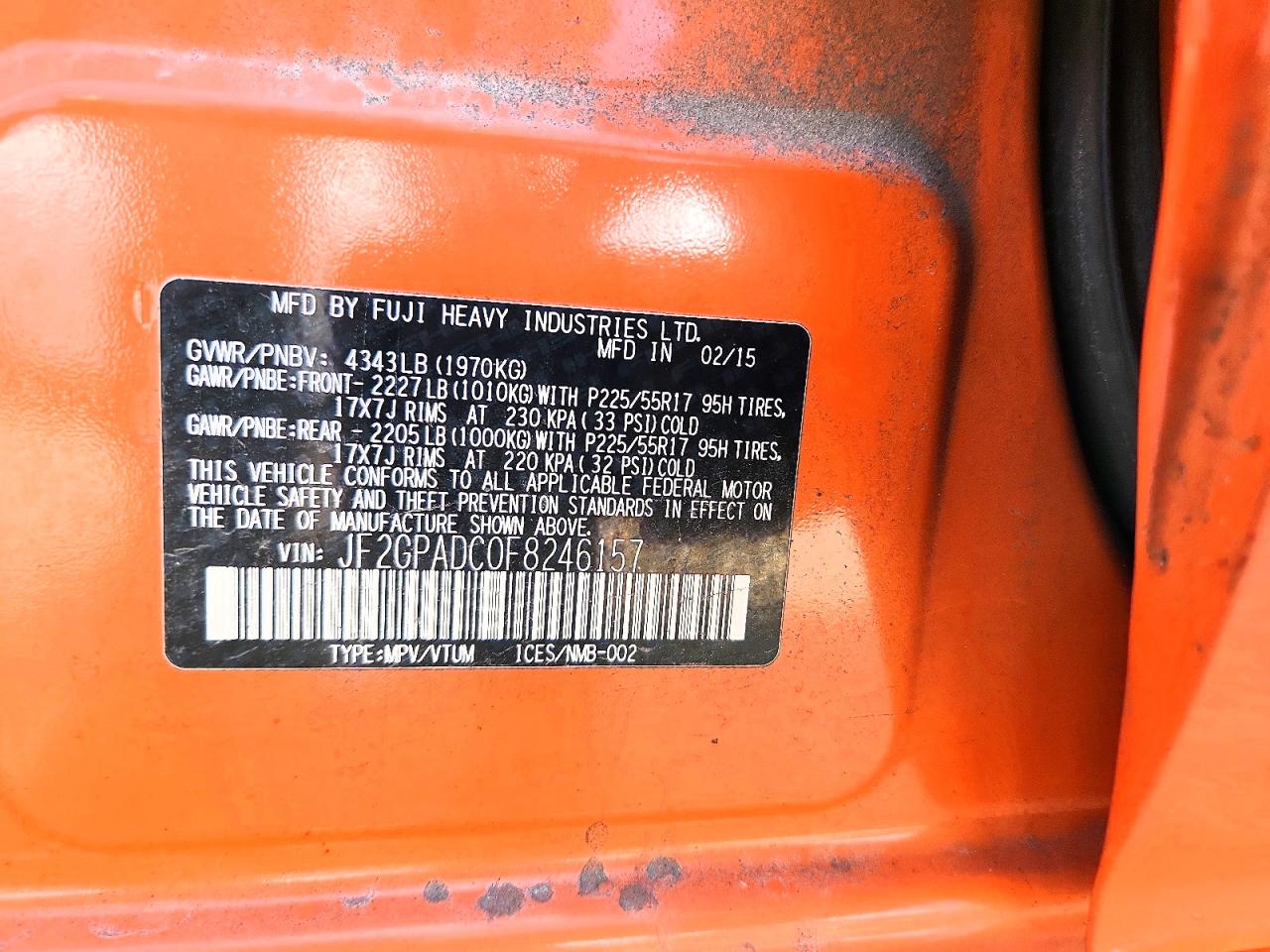 2015 Subaru Xv Crosstrek 2.0 Premium Orange vin: JF2GPADC0F8246157
