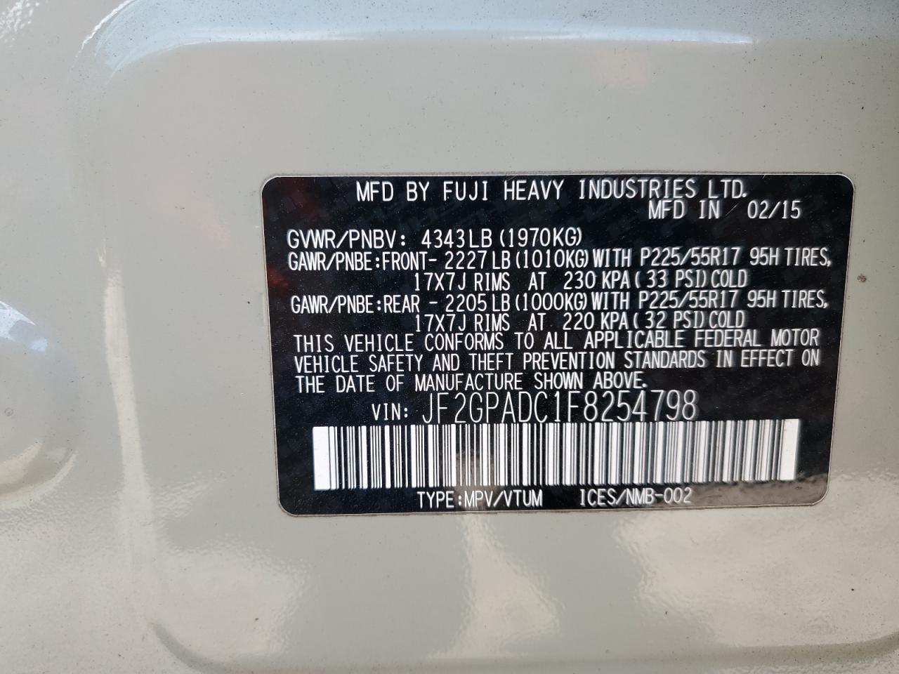 2015 Subaru Xv Crosstrek 2.0 Premium Tan vin: JF2GPADC1F8254798