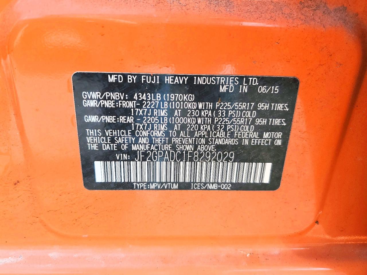 2015 Subaru Xv Crosstrek 2.0 Premium Orange vin: JF2GPADC1F8292029
