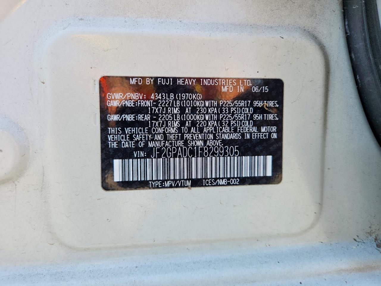2015 Subaru Xv Crosstrek 2.0 Premium Белый vin: JF2GPADC1F8299305
