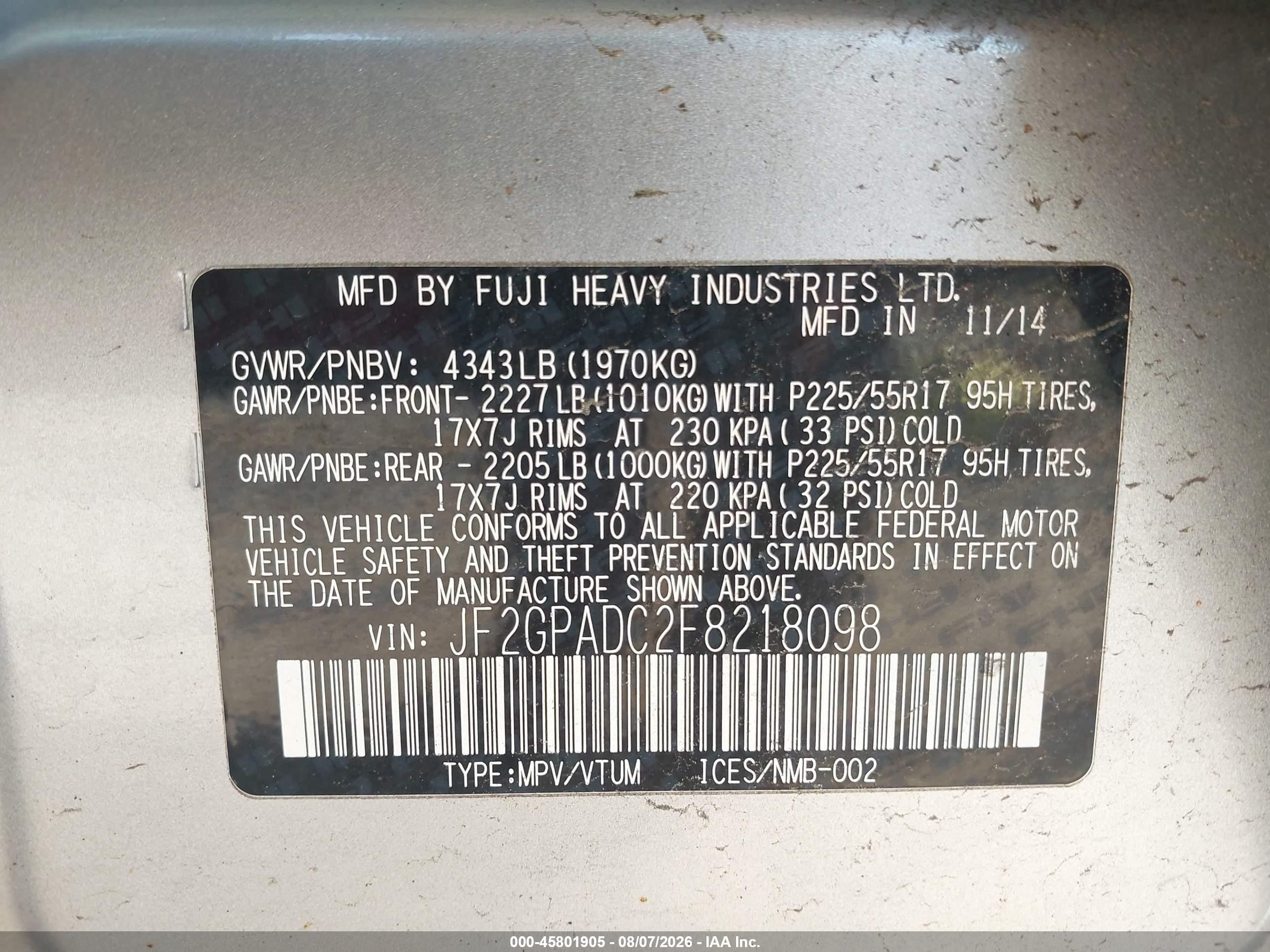 2015 Subaru Xv Crosstrek 2.0i Premium Silver vin: JF2GPADC2F8218098