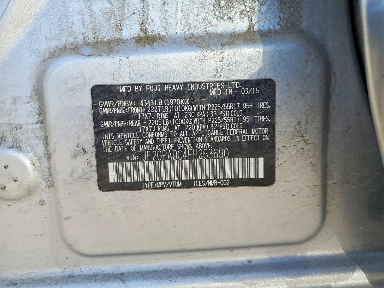 2015 Subaru Xv Crosstrek 2.0 Premium Silver vin: JF2GPADC4FH263690