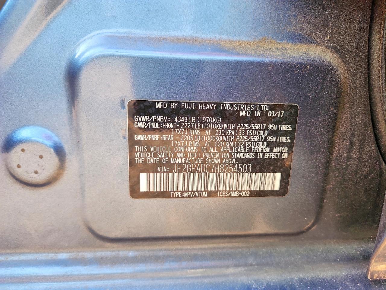 2017 Subaru Crosstrek Premium Blue vin: JF2GPADC7H8254503