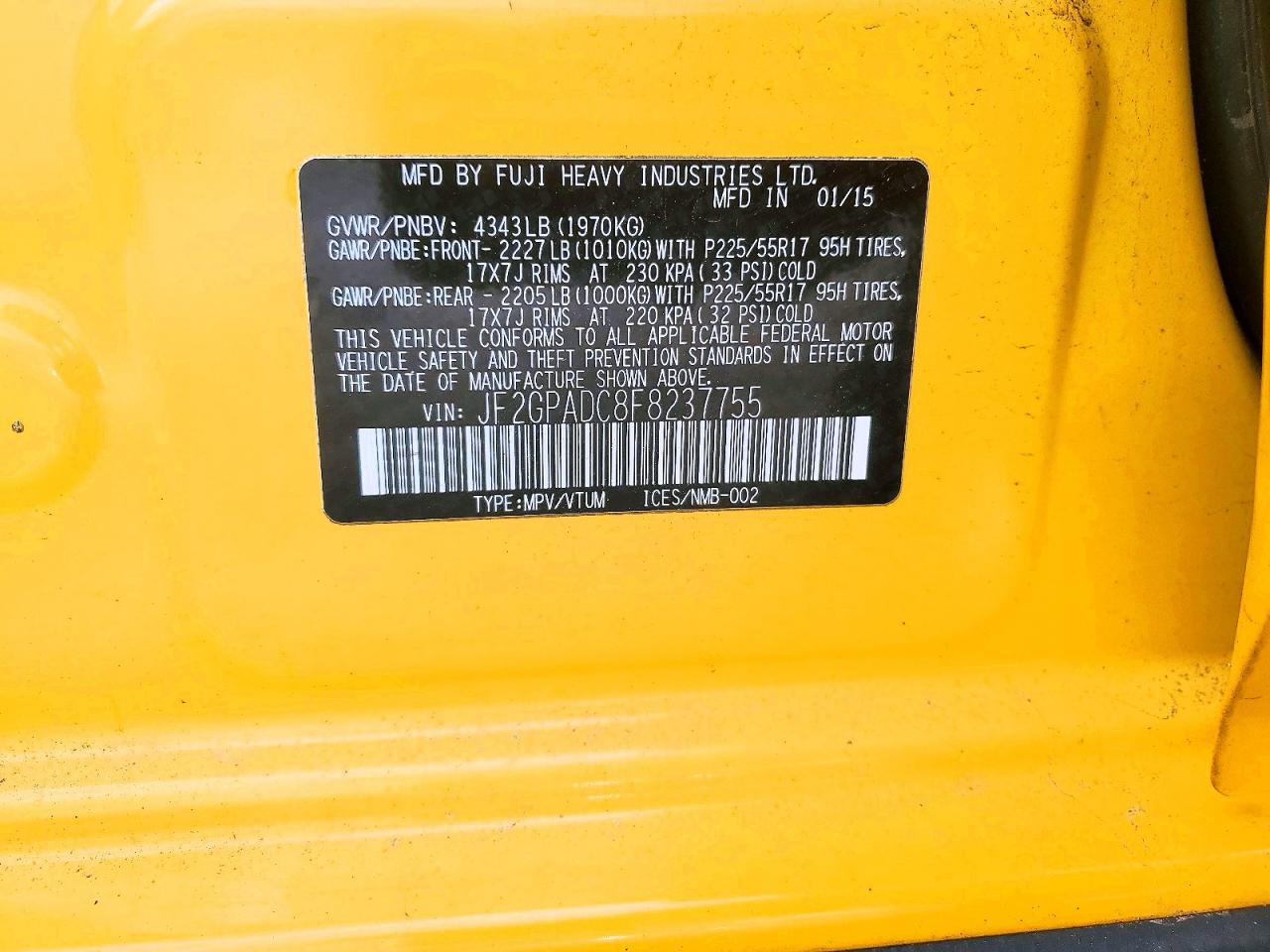 2015 Subaru Xv Crosstrek 2.0 Premium Yellow vin: JF2GPADC8F8237755