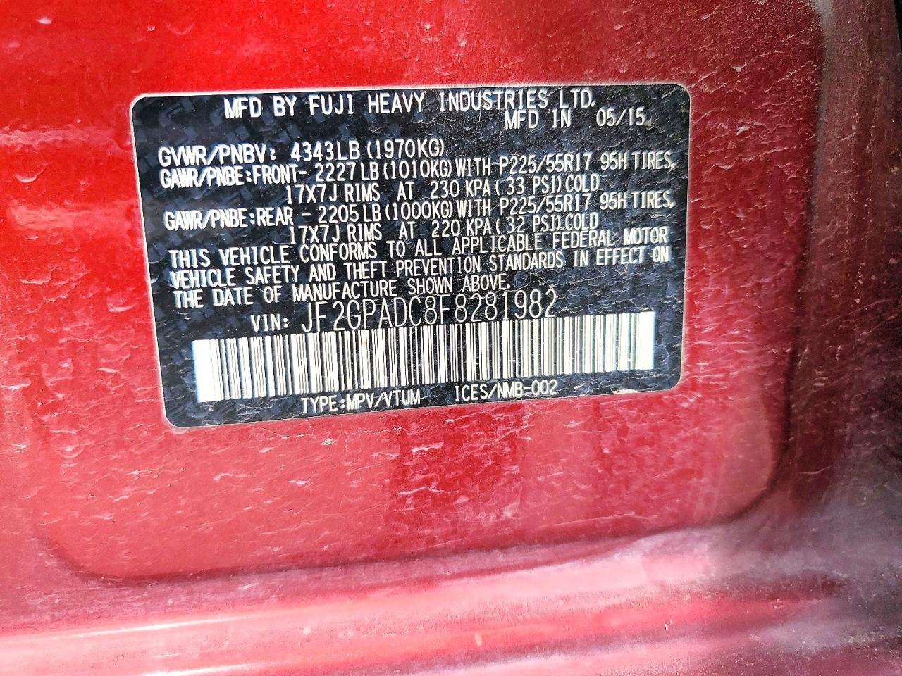 2015 Subaru Xv Crosstrek 2.0 Premium Red vin: JF2GPADC8F8281982