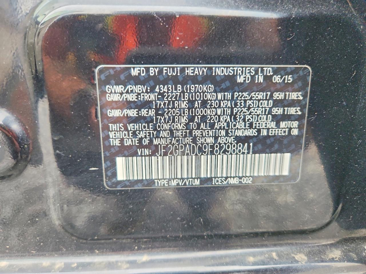 2015 Subaru Xv Crosstrek 2.0 Premium Black vin: JF2GPADC9F8298841