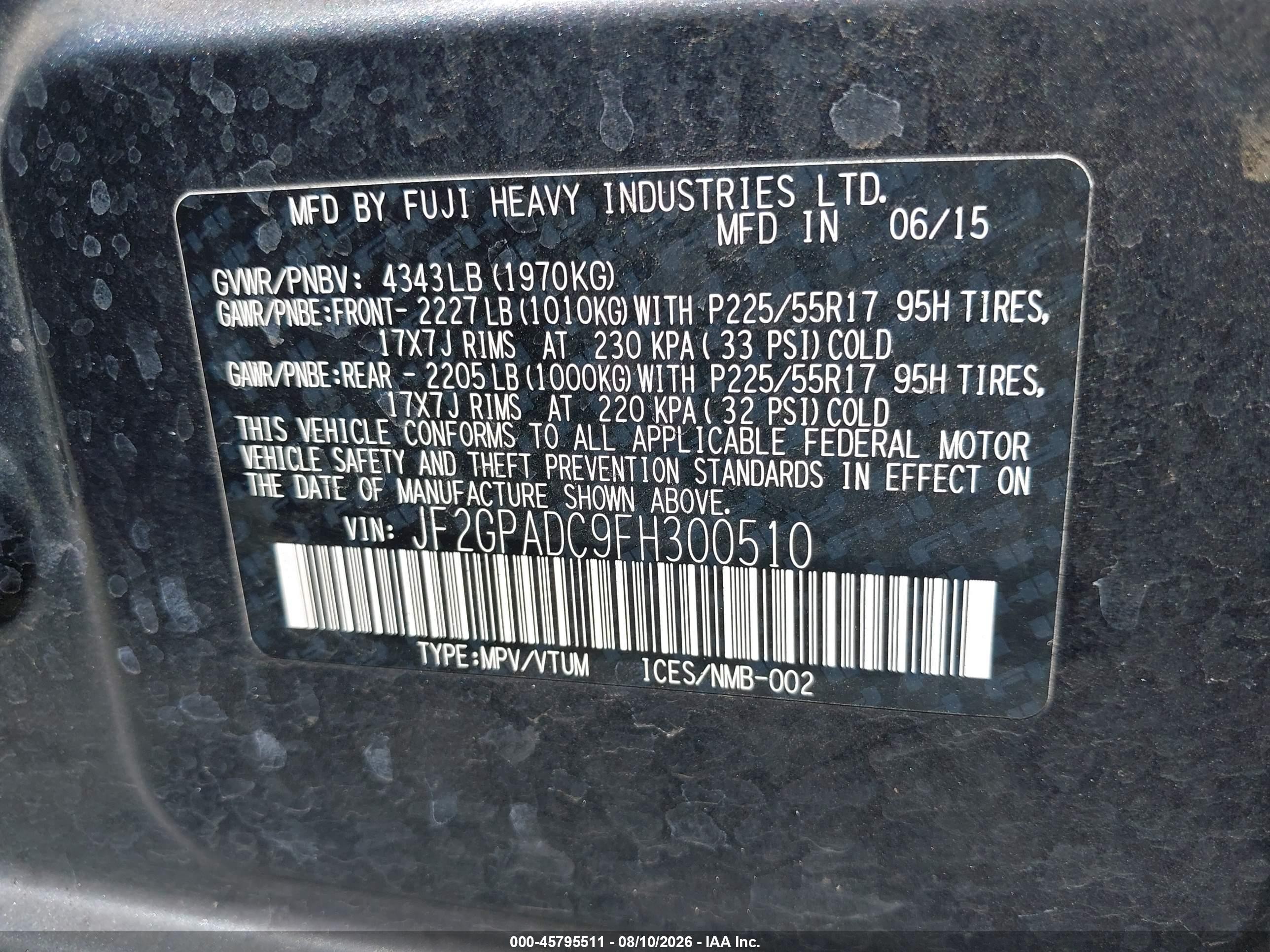 2015 Subaru Xv Crosstrek 2.0i Premium Gray vin: JF2GPADC9FH300510