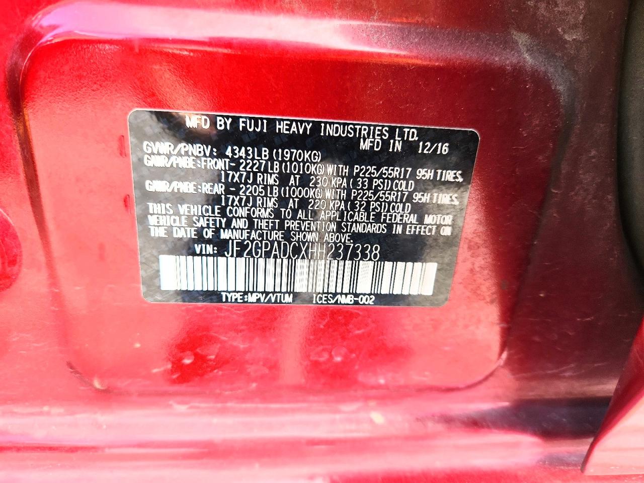 2017 Subaru Crosstrek Premium Red vin: JF2GPADCXHH237338