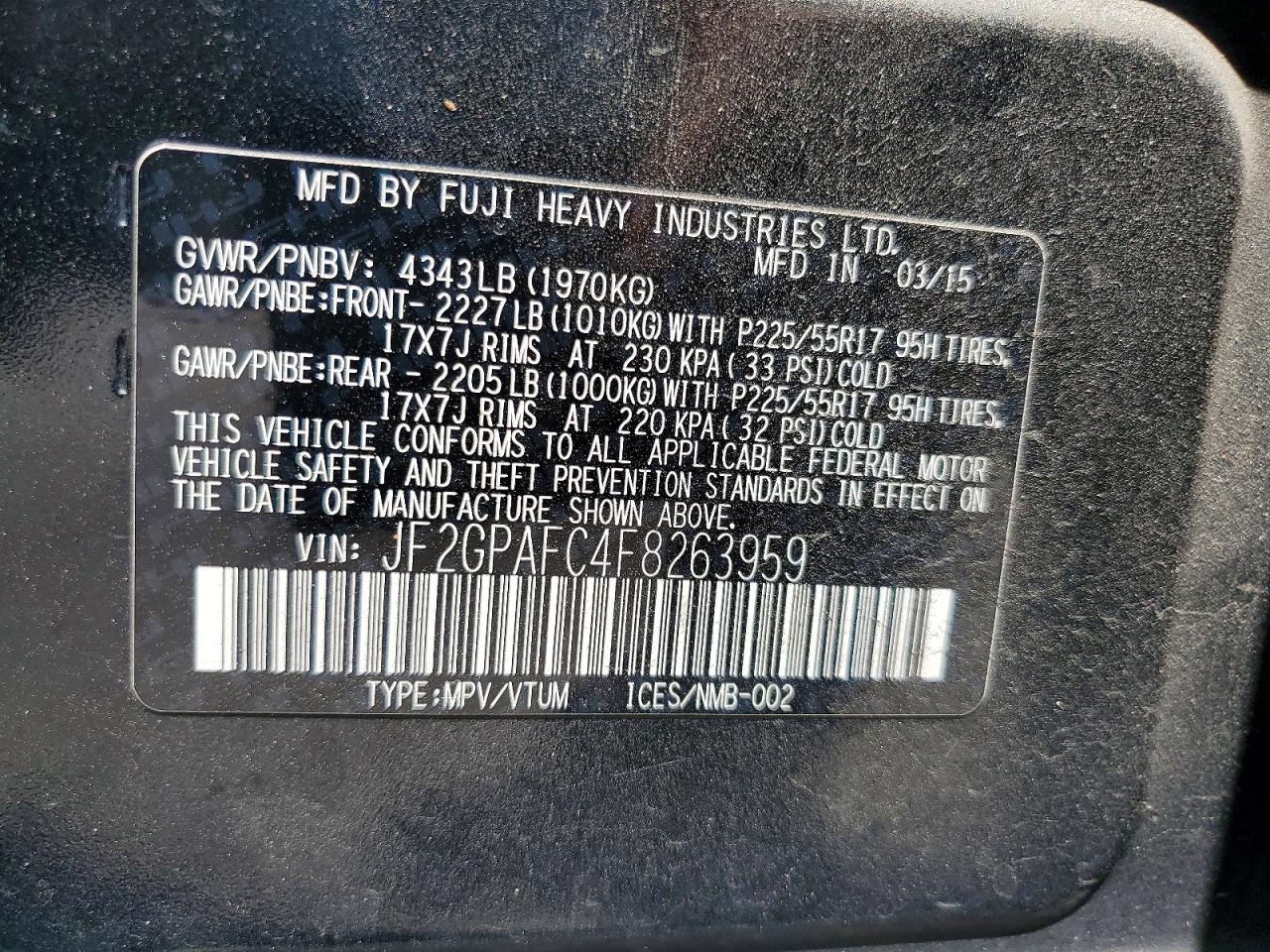 2015 Subaru Xv Crosstrek 2.0 Premium Черный vin: JF2GPAFC4F8263959