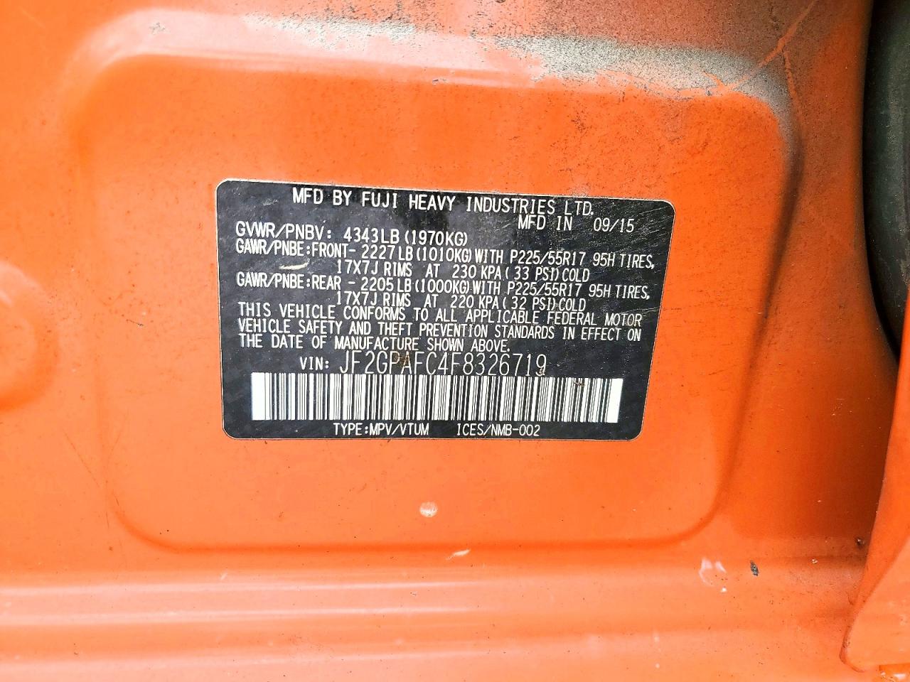 2015 Subaru Xv Crosstrek 2.0 Premium Orange vin: JF2GPAFC4F8326719