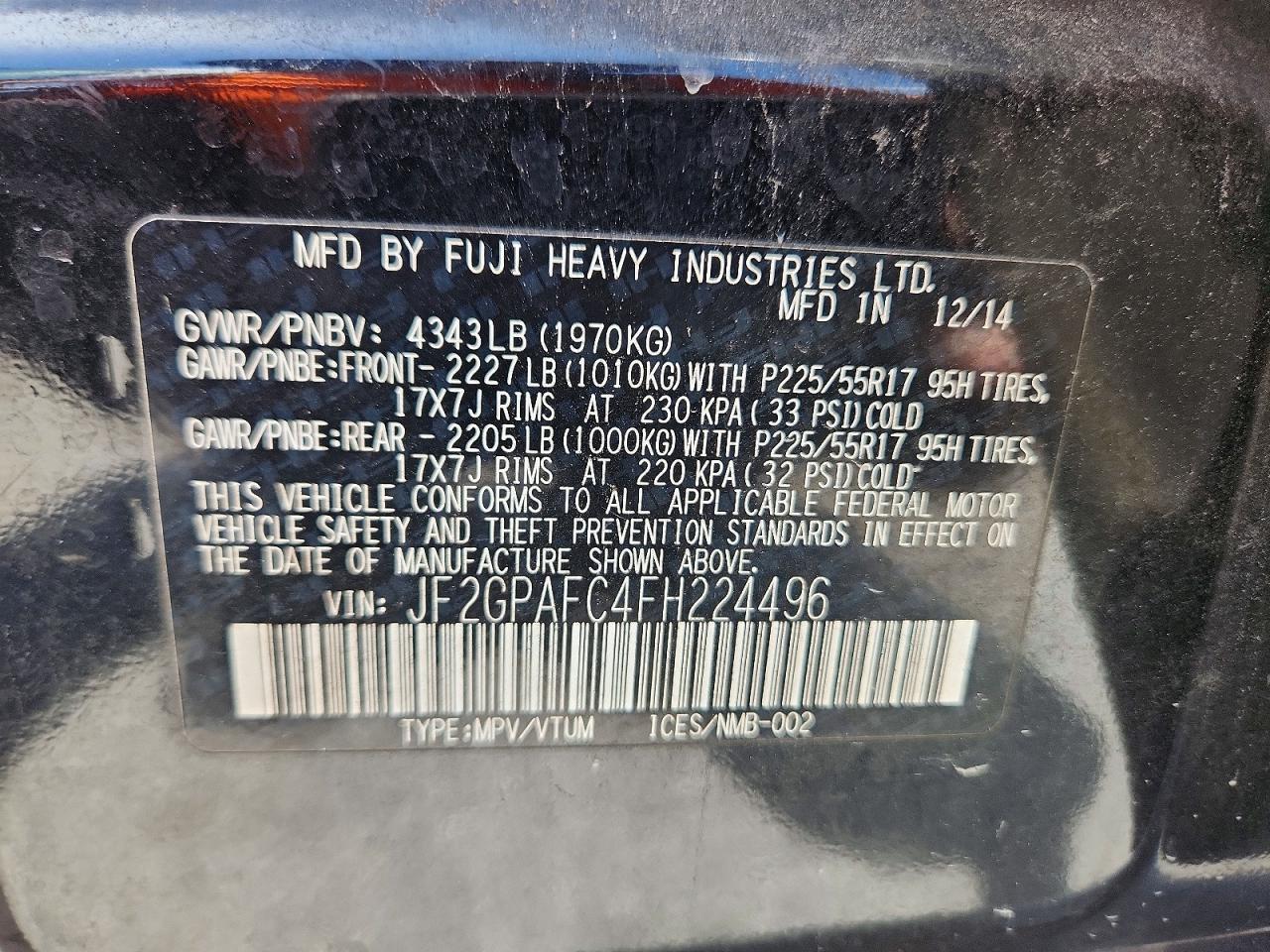 2015 Subaru Xv Crosstrek 2.0 Premium Черный vin: JF2GPAFC4FH224496