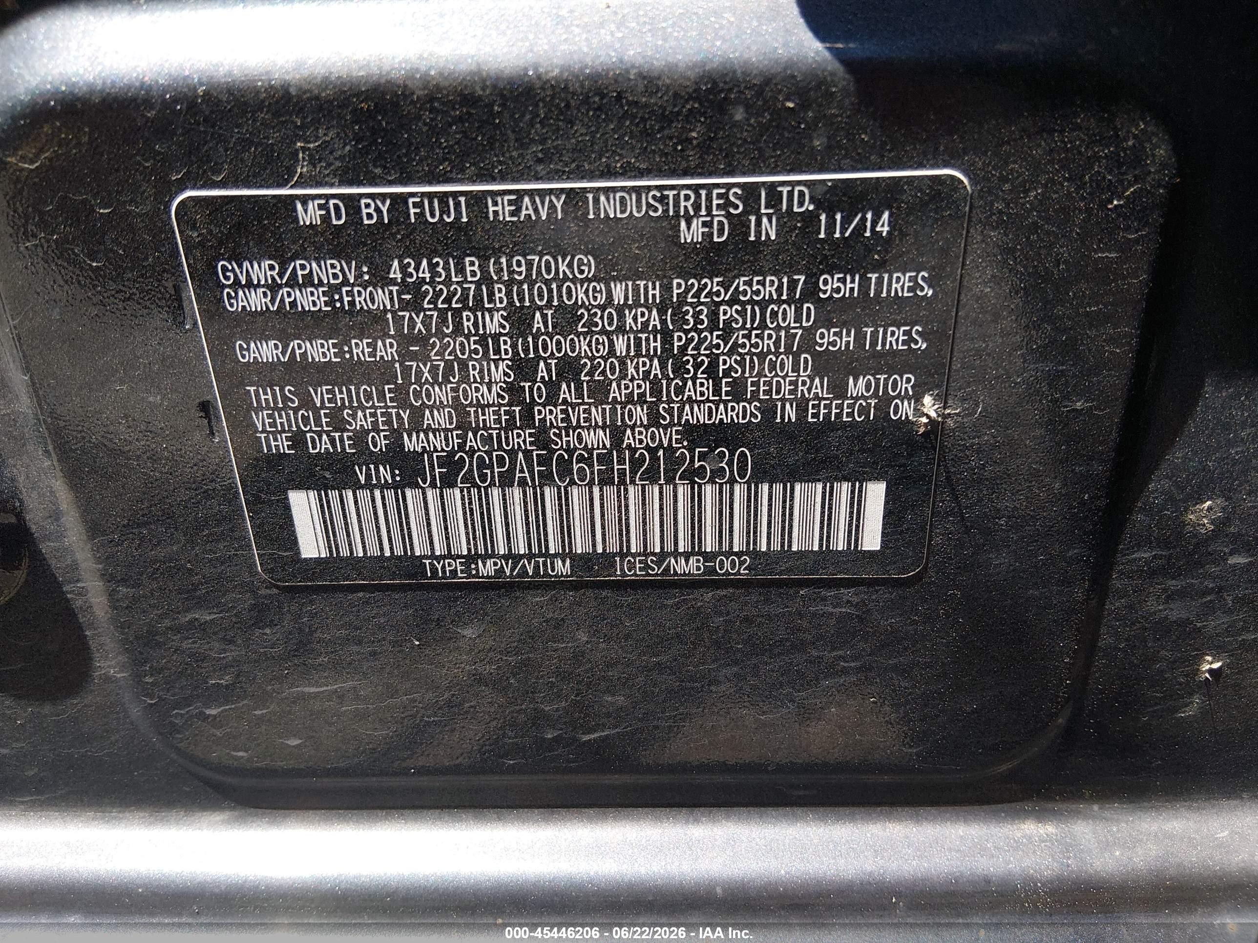 2015 Subaru Xv Crosstrek 2.0i Premium Gray vin: JF2GPAFC6FH212530