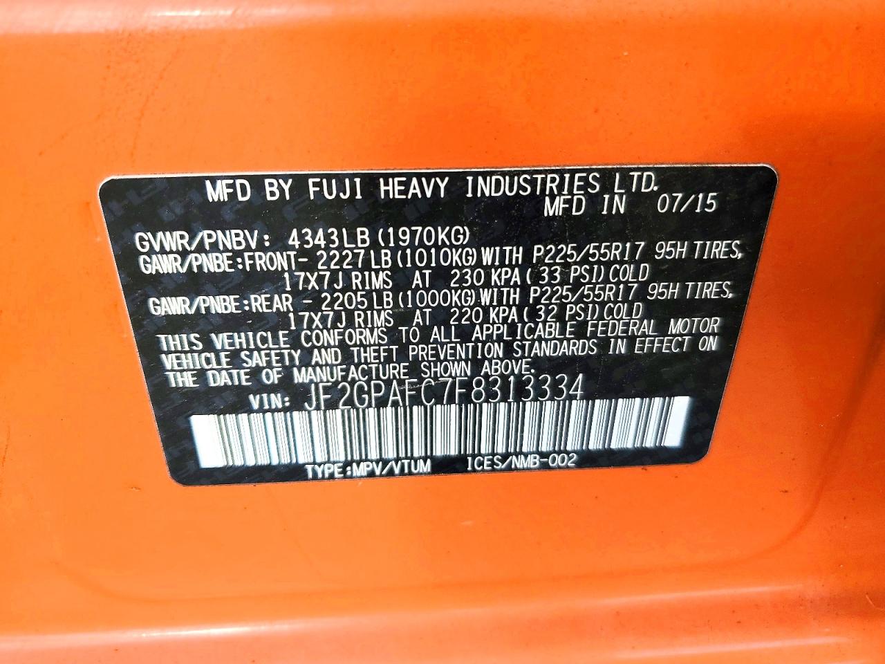 2015 Subaru Xv Crosstrek 2.0 Premium Orange vin: JF2GPAFC7F8313334