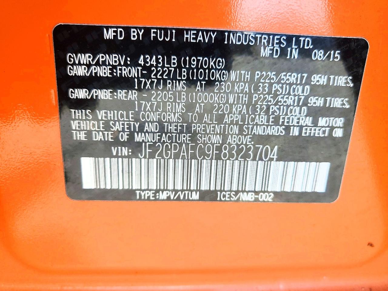 2015 Subaru Xv Crosstrek 2.0 Premium Orange vin: JF2GPAFC9F8323704