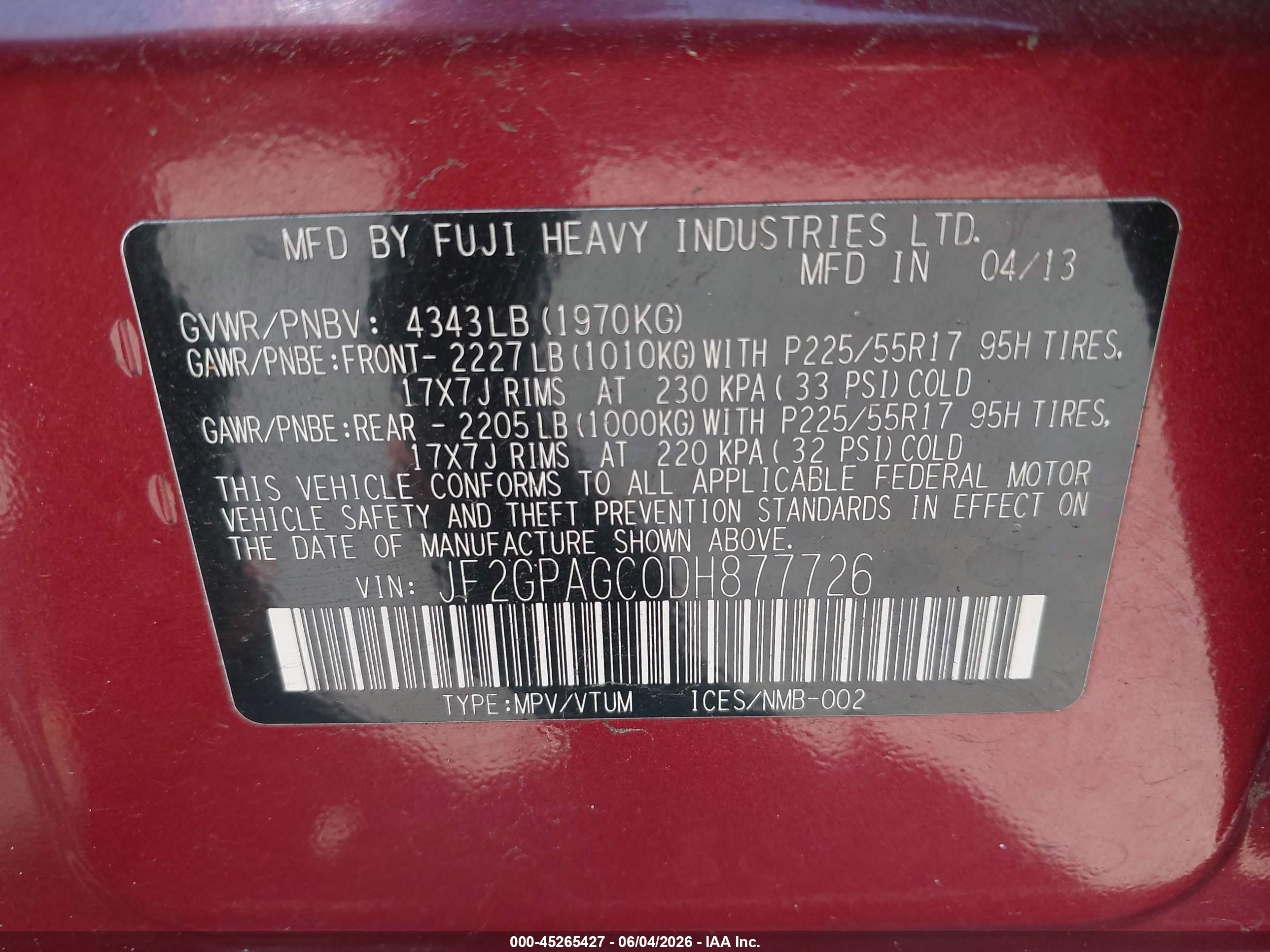 2013 Subaru Xv Crosstrek 2.0i Limited Red vin: JF2GPAGC0DH877726