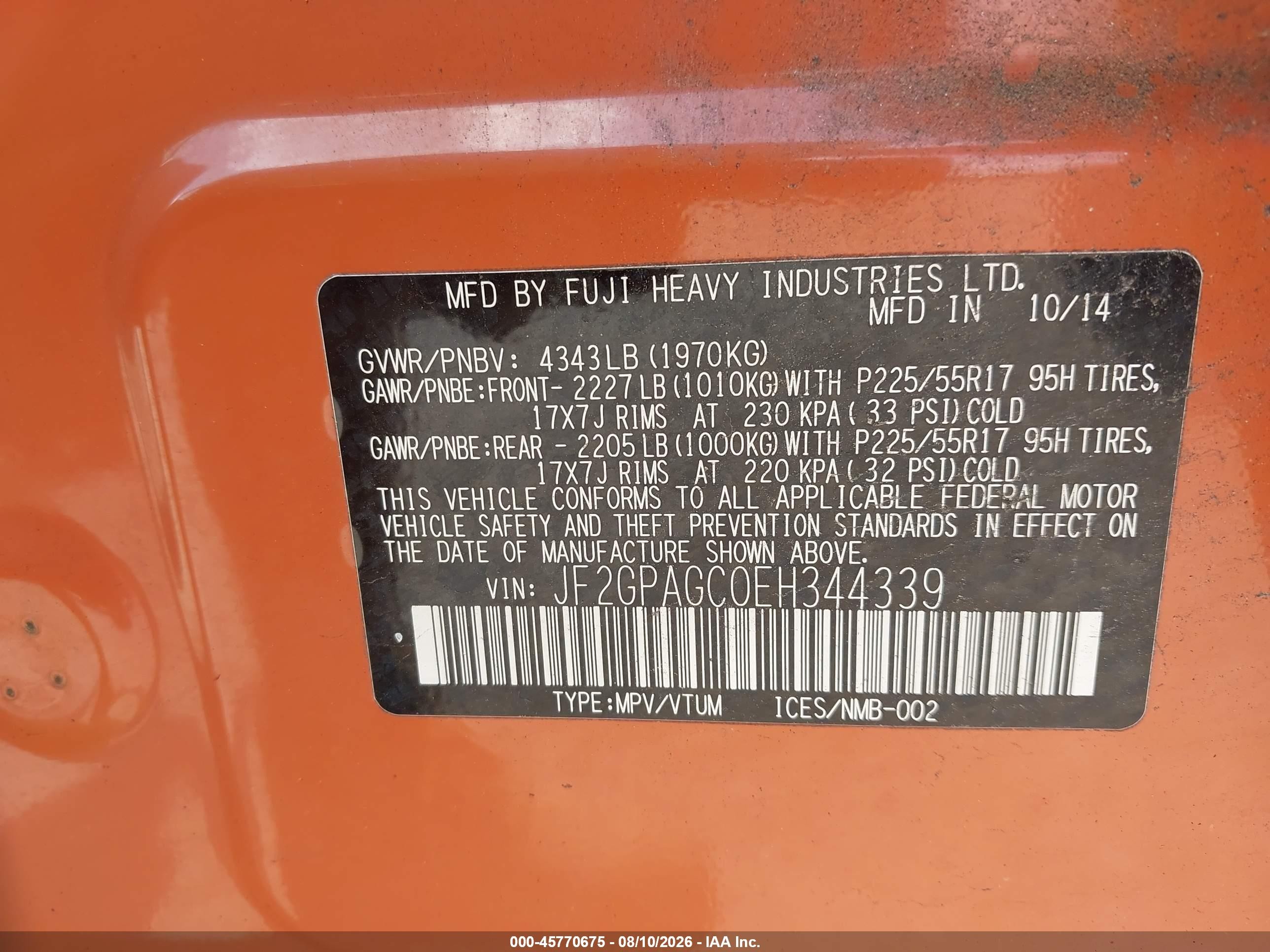 2014 Subaru Xv Crosstrek 2.0i Limited Orange vin: JF2GPAGC0EH344339