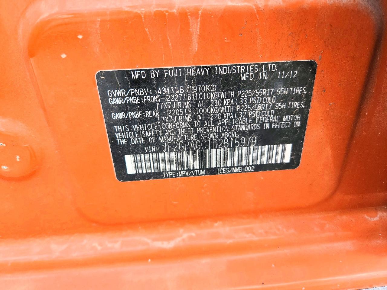 2013 Subaru Xv Crosstrek 2.0 Limited Orange vin: JF2GPAGC1D2815979