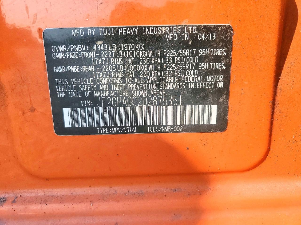 2013 Subaru Xv Crosstrek 2.0 Limited Оранжевый vin: JF2GPAGC2D2875351