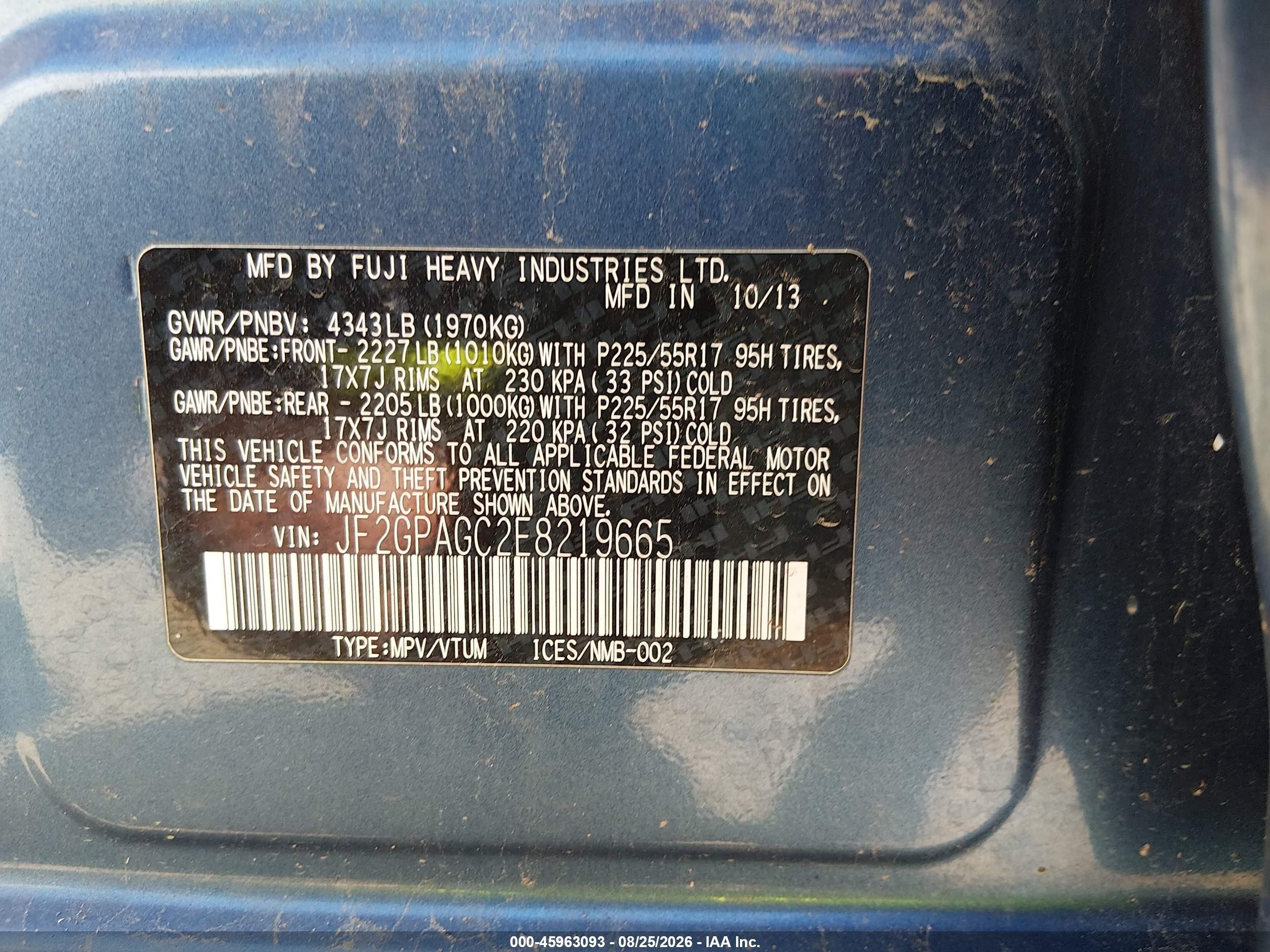 2014 Subaru Xv Crosstrek 2.0i Limited Blue vin: JF2GPAGC2E8219665