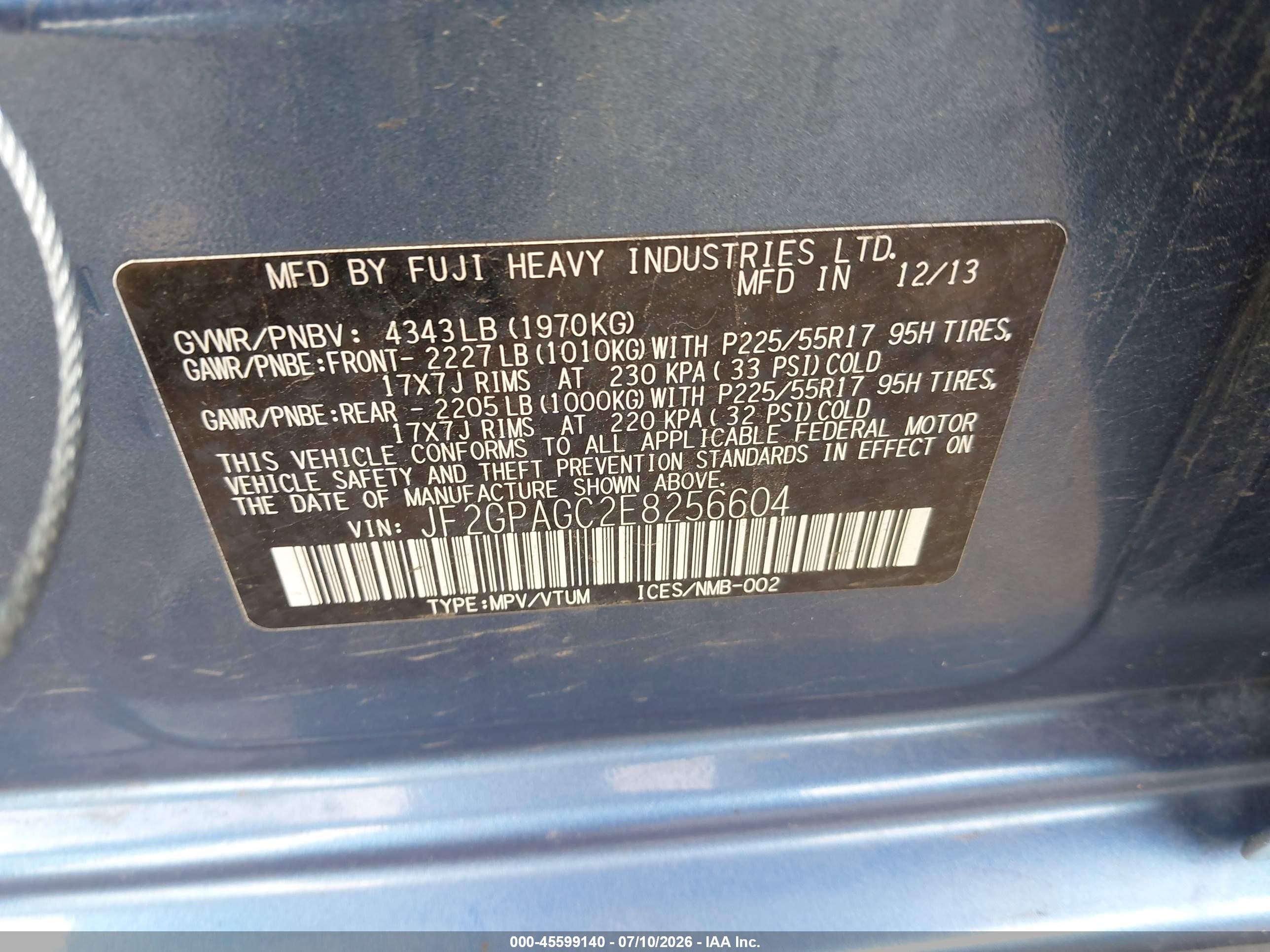 2014 Subaru Xv Crosstrek 2.0i Limited Blue vin: JF2GPAGC2E8256604