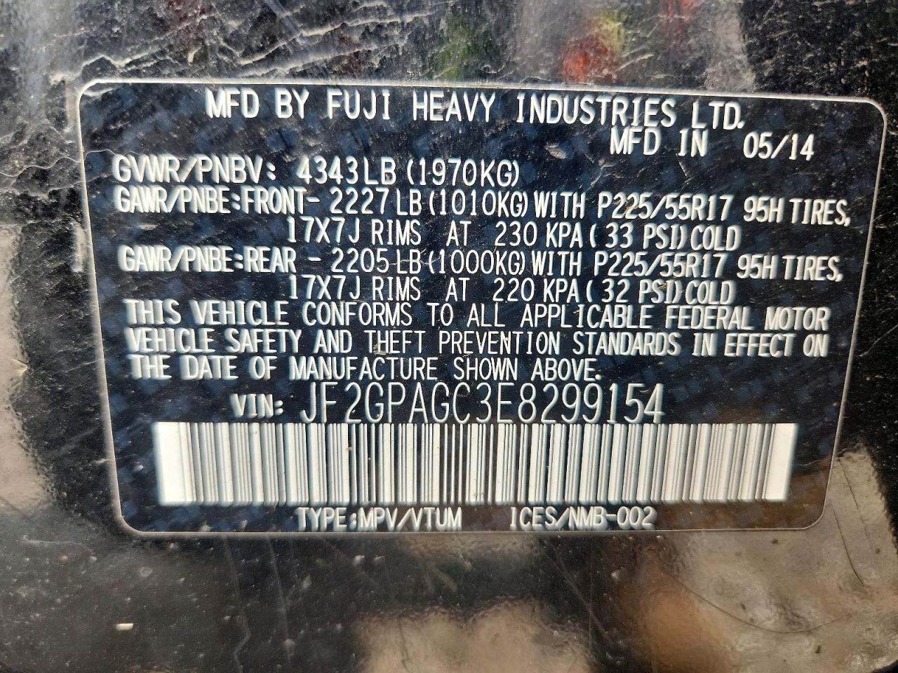 2014 Subaru Xv Crosstrek 2.0 Limited Black vin: JF2GPAGC3E8299154