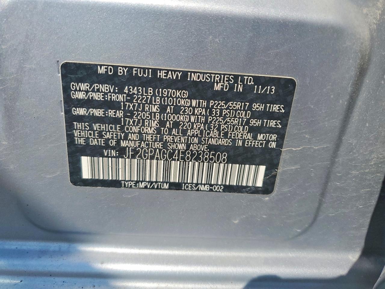 2014 Subaru Xv Crosstrek 2.0 Limited Silver vin: JF2GPAGC4E8238508