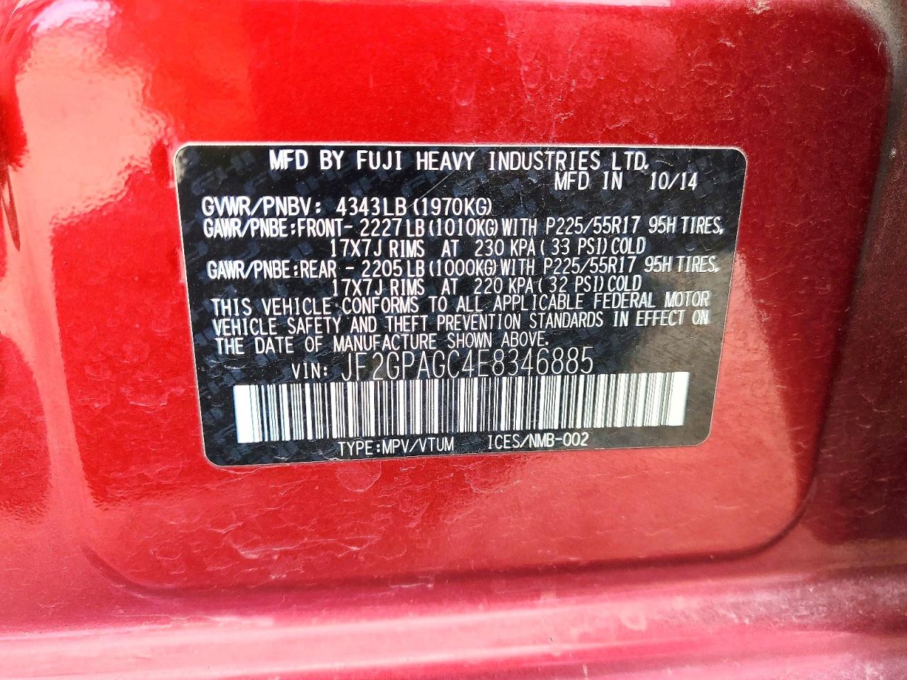 2014 Subaru Xv Crosstrek 2.0 Limited Red vin: JF2GPAGC4E8346885