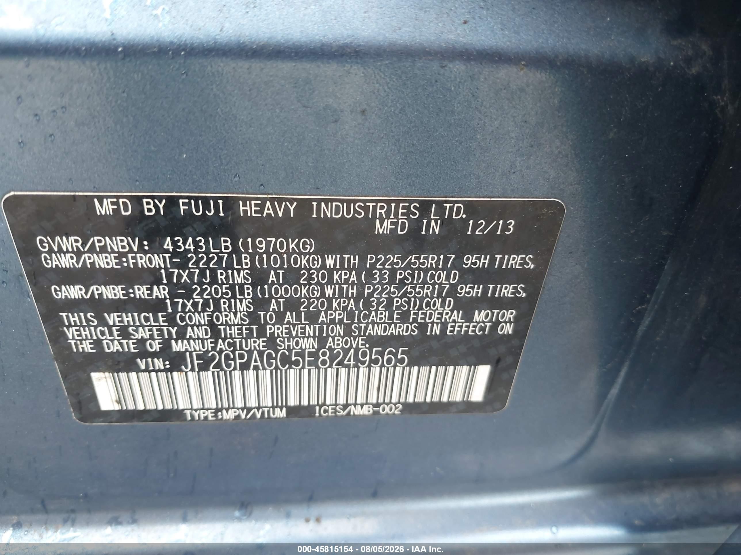 2014 Subaru Xv Crosstrek 2.0i Limited Синий vin: JF2GPAGC5E8249565