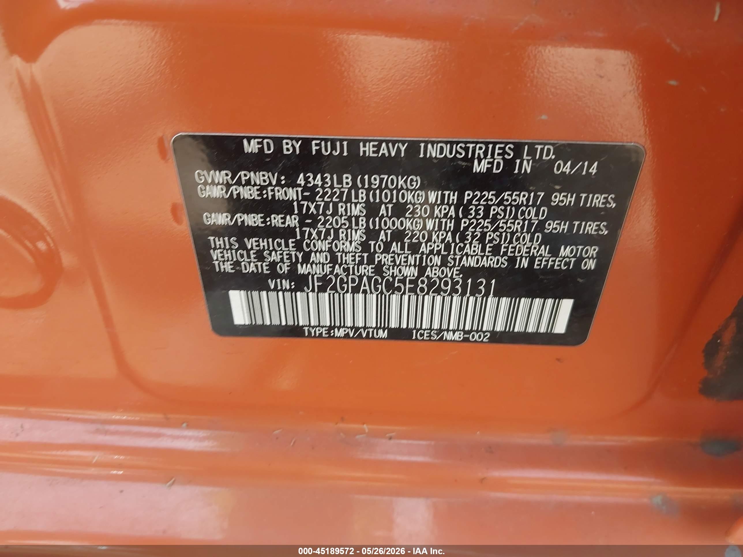 2014 Subaru Xv Crosstrek 2.0i Limited Orange vin: JF2GPAGC5E8293131