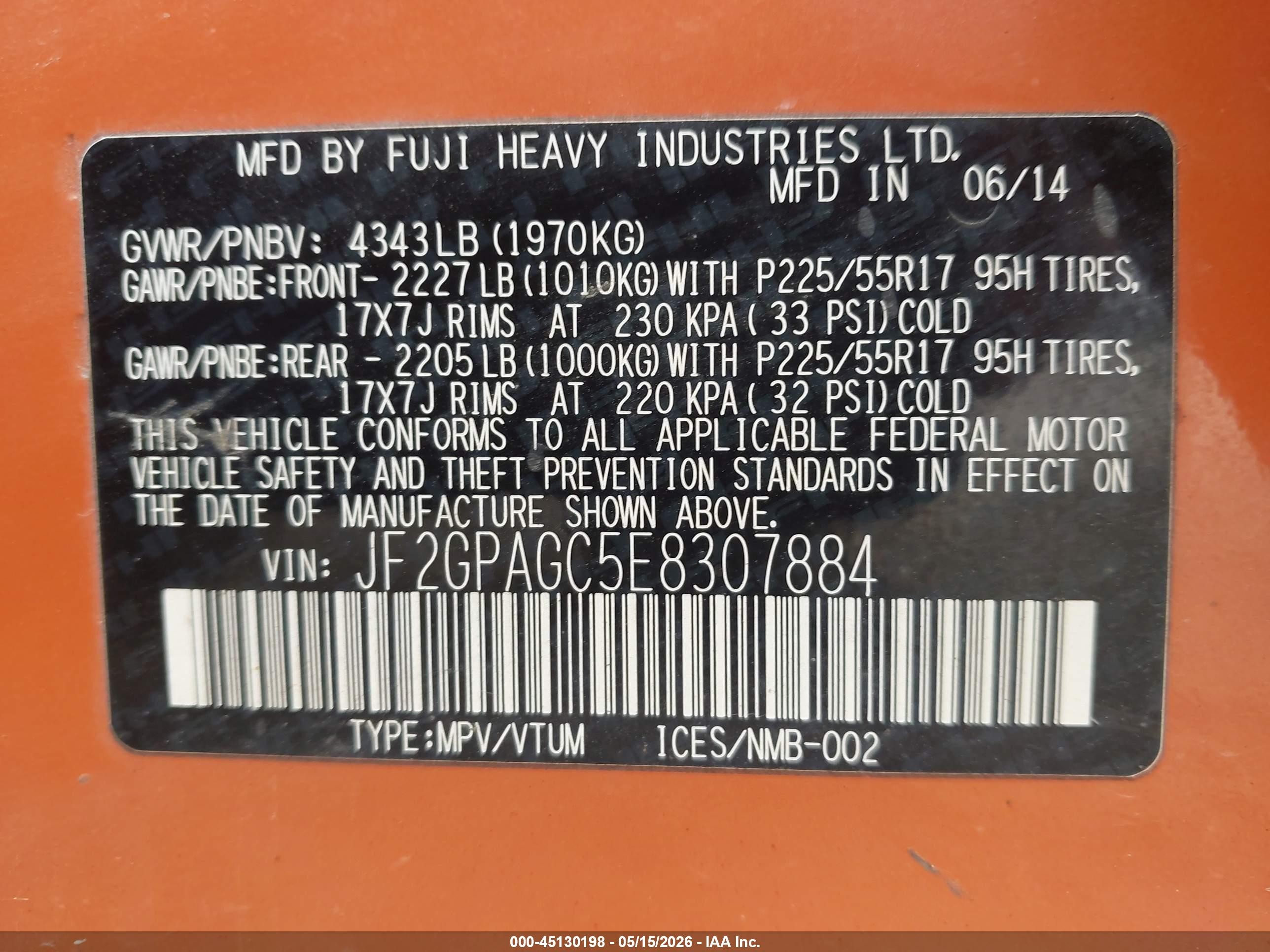 2014 Subaru Xv Crosstrek 2.0i Limited Orange vin: JF2GPAGC5E8307884