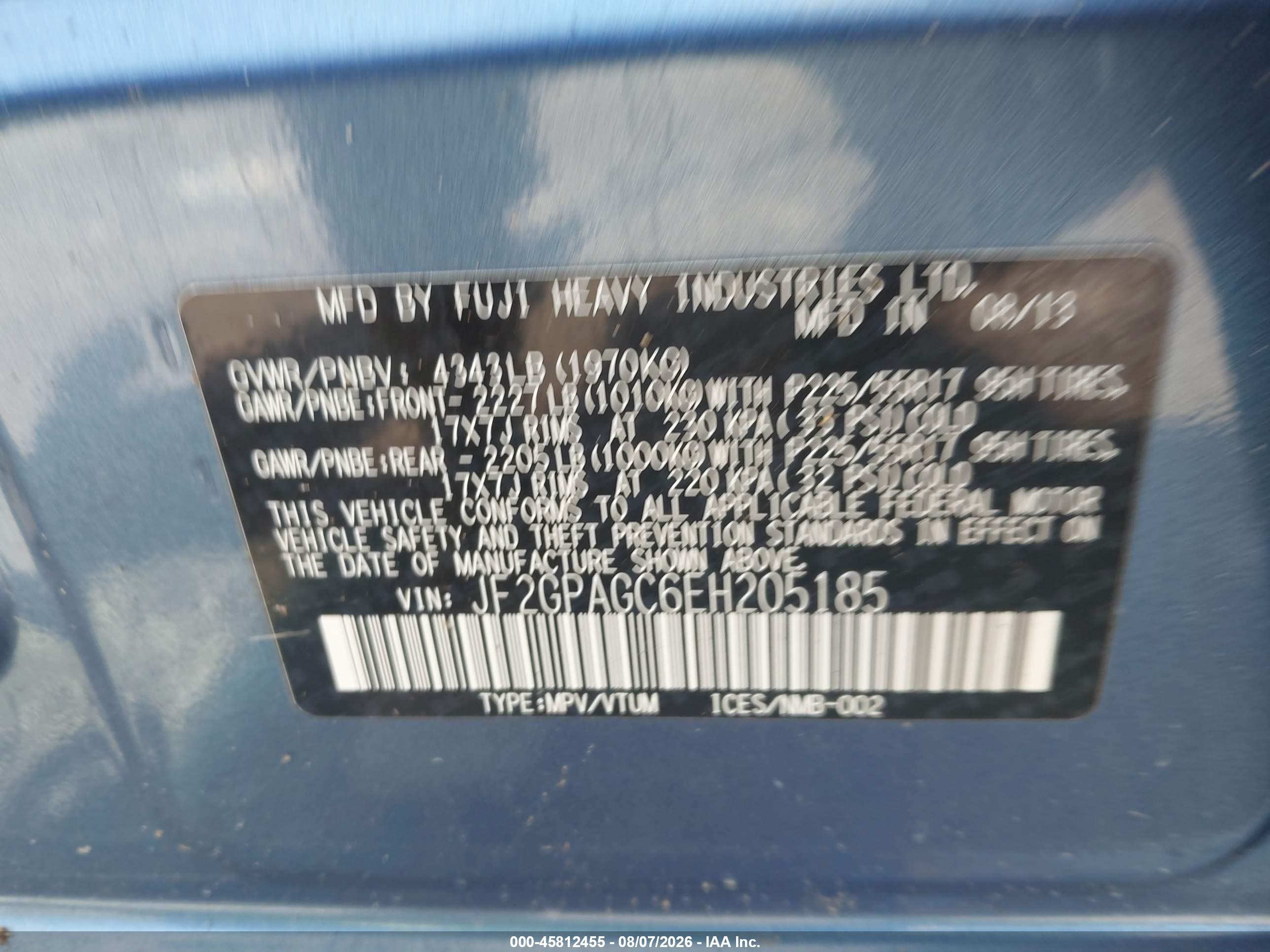 2014 Subaru Xv Crosstrek 2.0i Limited Blue vin: JF2GPAGC6EH205185
