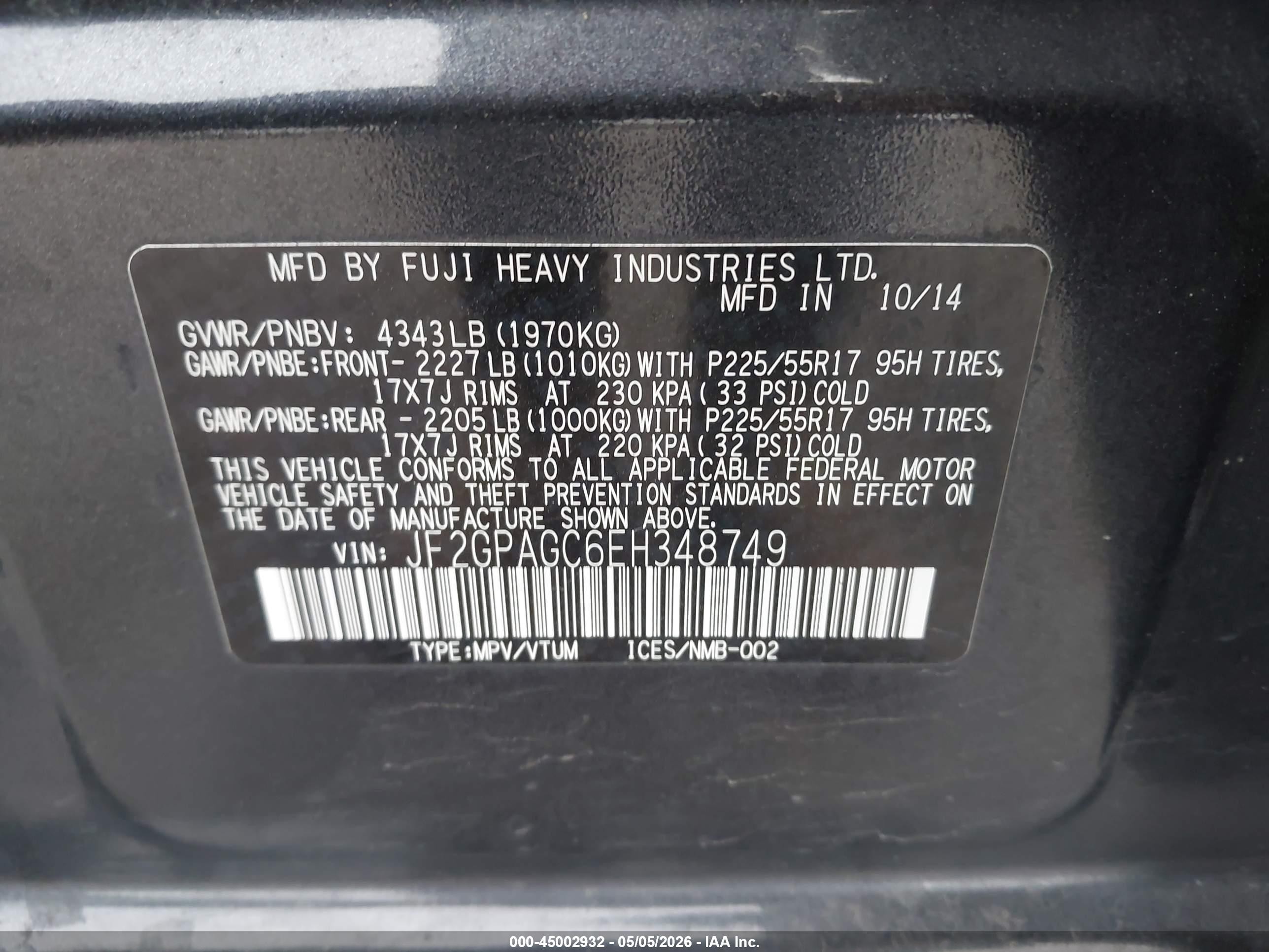 2014 Subaru Xv Crosstrek 2.0i Limited Black vin: JF2GPAGC6EH348749