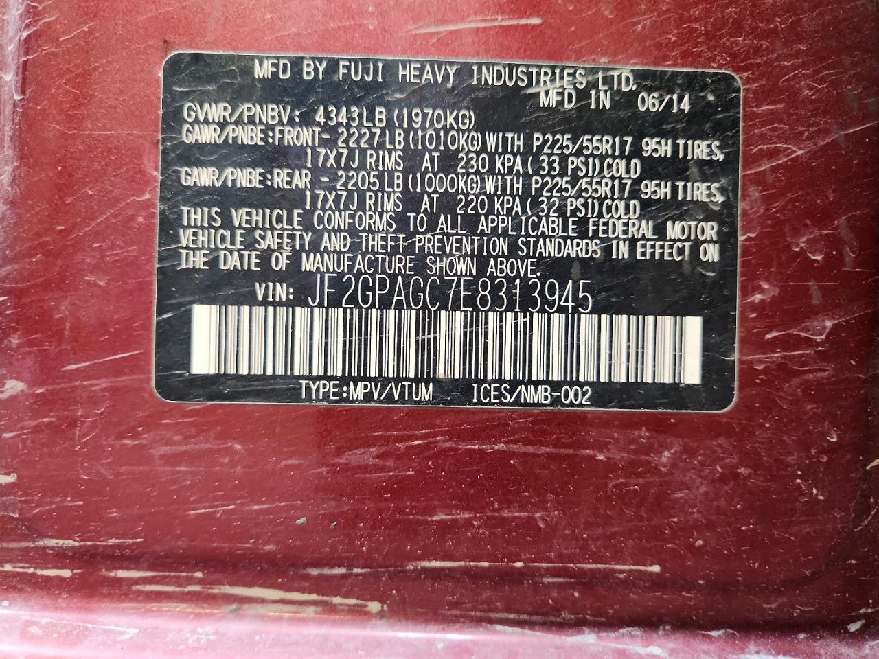2014 Subaru Xv Crosstrek 2.0 Limited Red vin: JF2GPAGC7E8313945