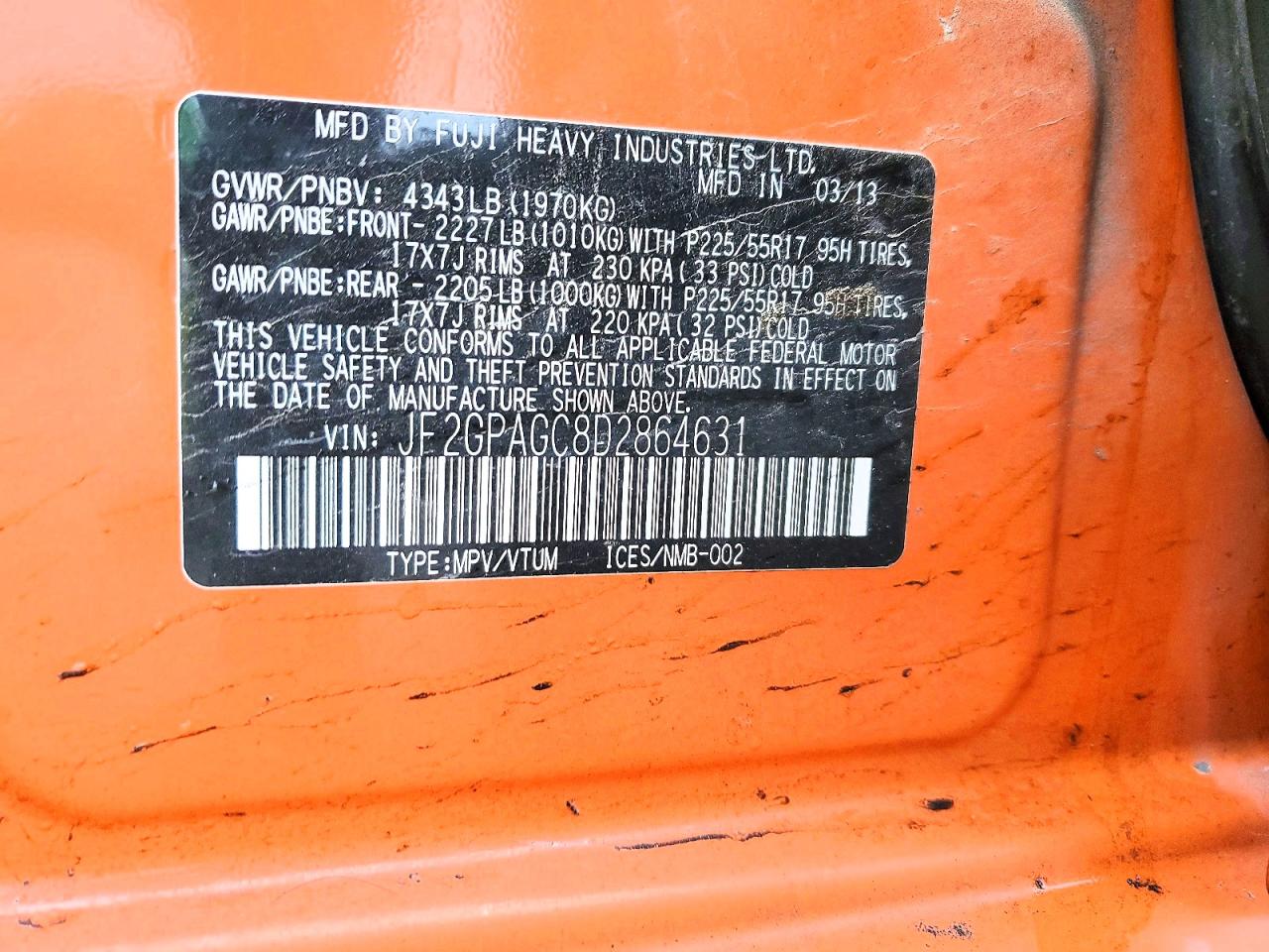 2013 Subaru Xv Crosstrek 2.0 Limited Orange vin: JF2GPAGC8D2864631