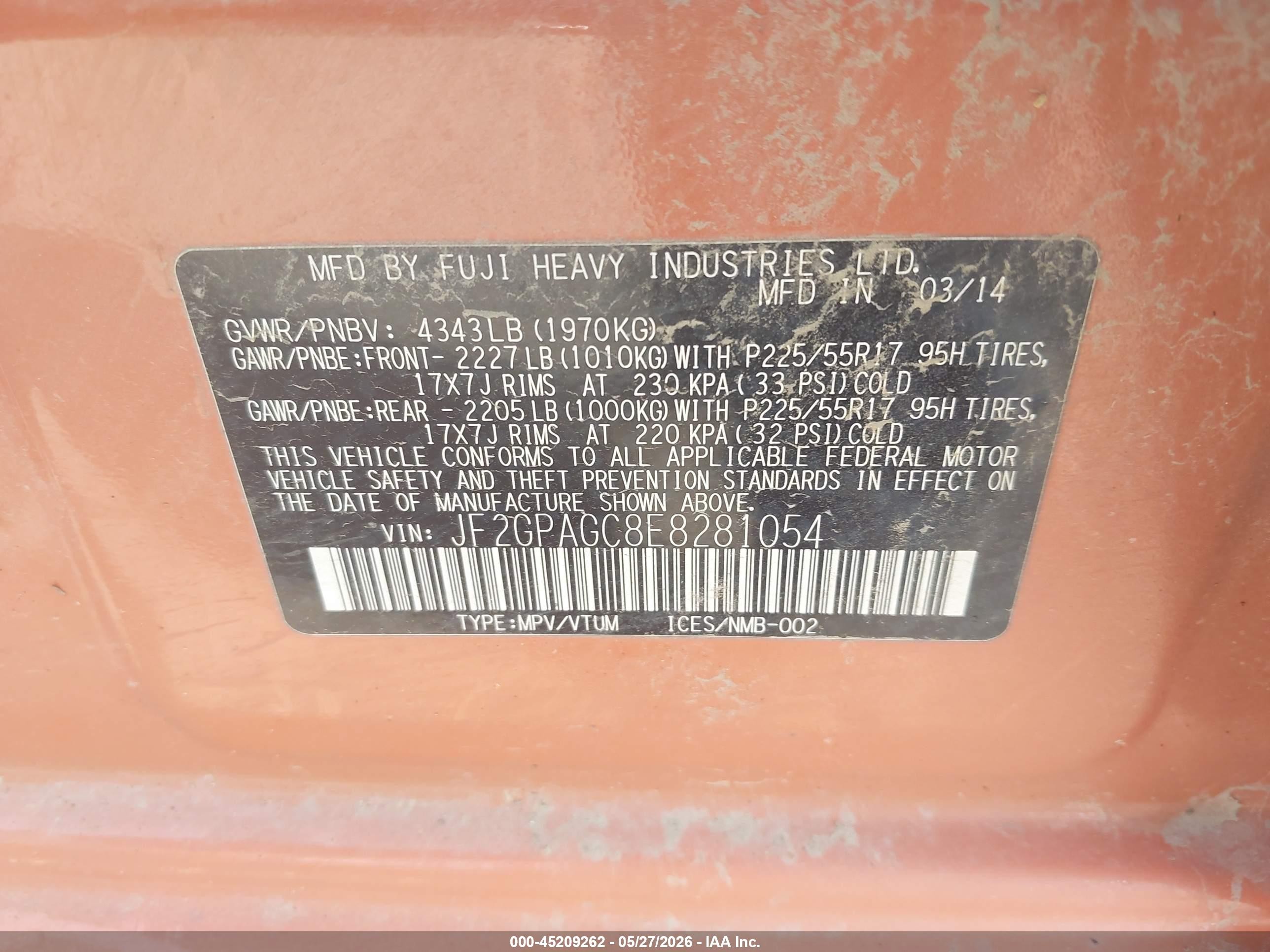 2014 Subaru Xv Crosstrek 2.0i Limited Orange vin: JF2GPAGC8E8281054
