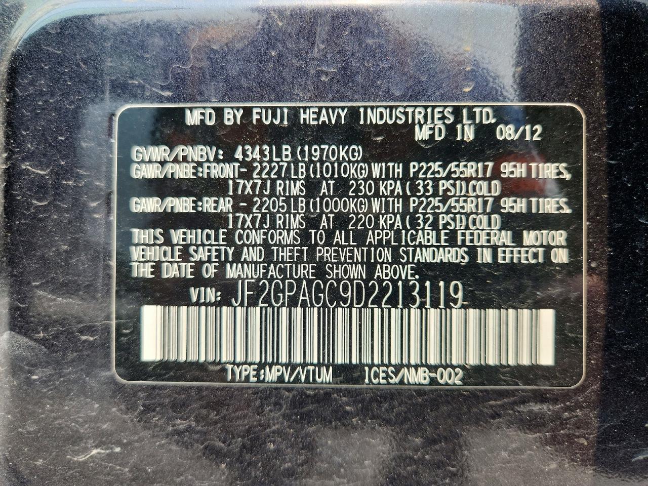 2013 Subaru Xv Crosstrek 2.0 Limited Charcoal vin: JF2GPAGC9D2213119