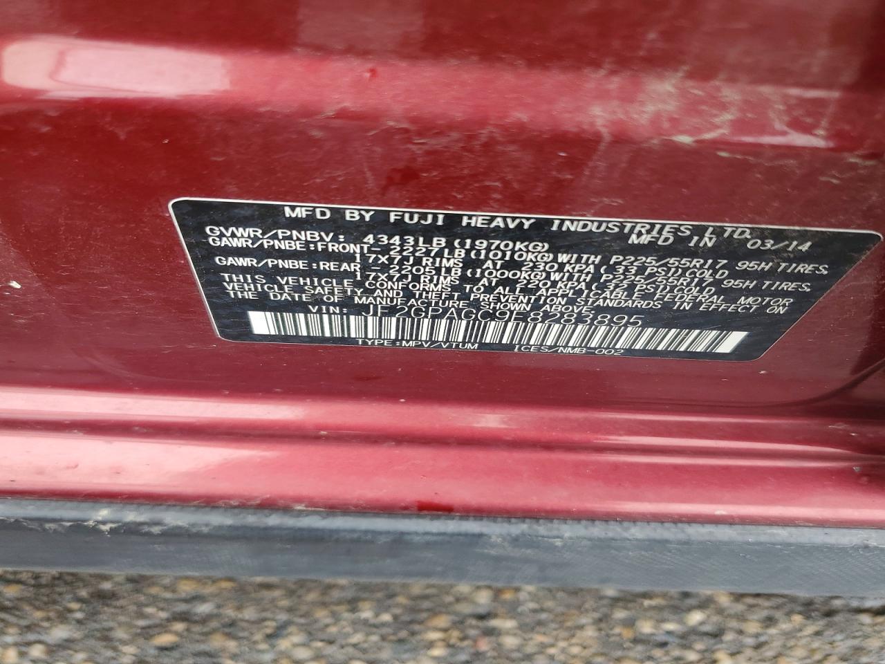 2014 Subaru Xv Crosstrek 2.0 Limited Burgundy vin: JF2GPAGC9E8283895
