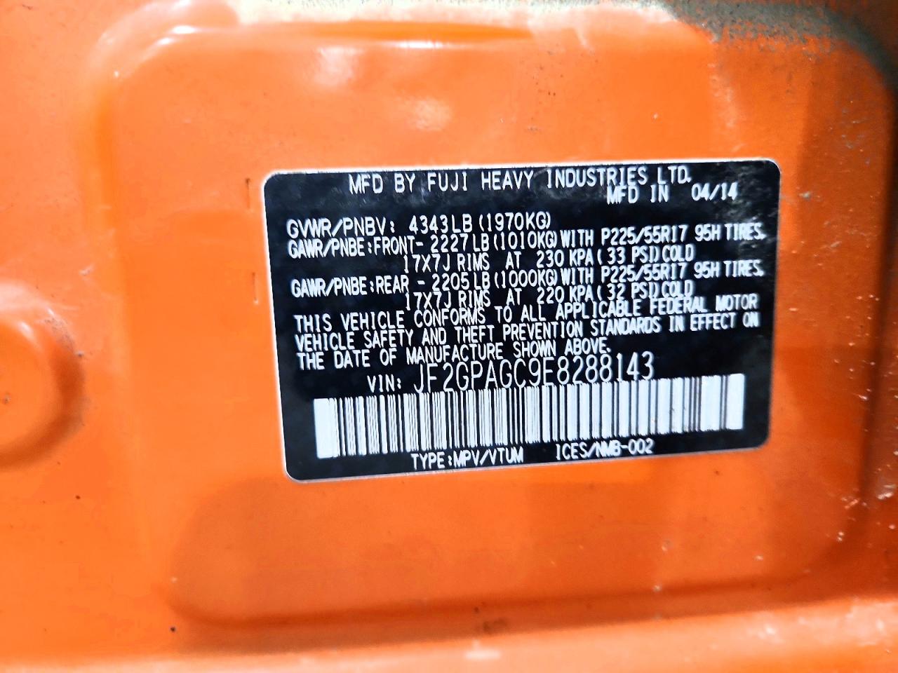 2014 Subaru Xv Crosstrek 2.0 Limited Orange vin: JF2GPAGC9E8288143
