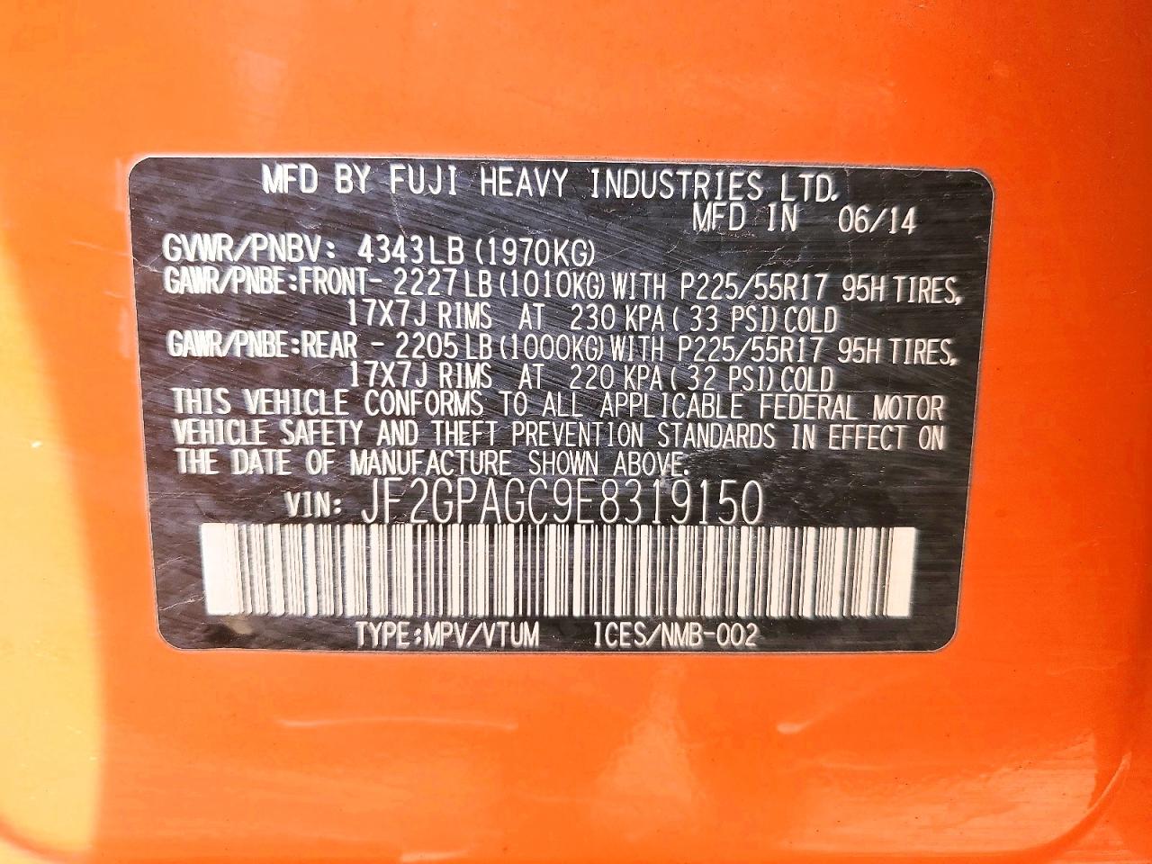 2014 Subaru Xv Crosstrek 2.0 Limited Orange vin: JF2GPAGC9E8319150